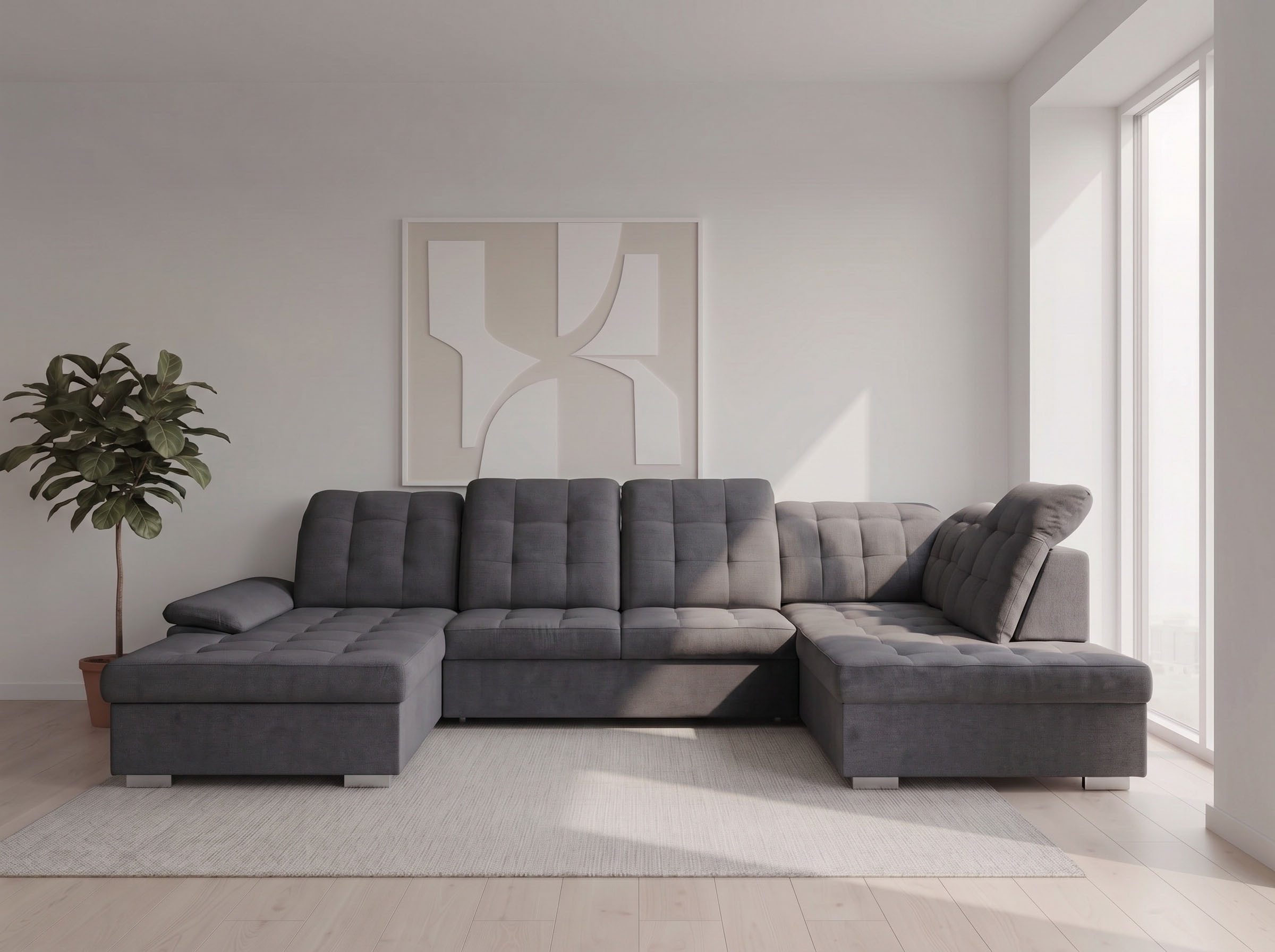 WERK2 Wohnlandschaft Kordula-New Multifunktion Couch, Breite 332cm, bequem, U-Form, Sofa in U-Form mit Schlaffunktion & Bettkasten, Schlafcouch