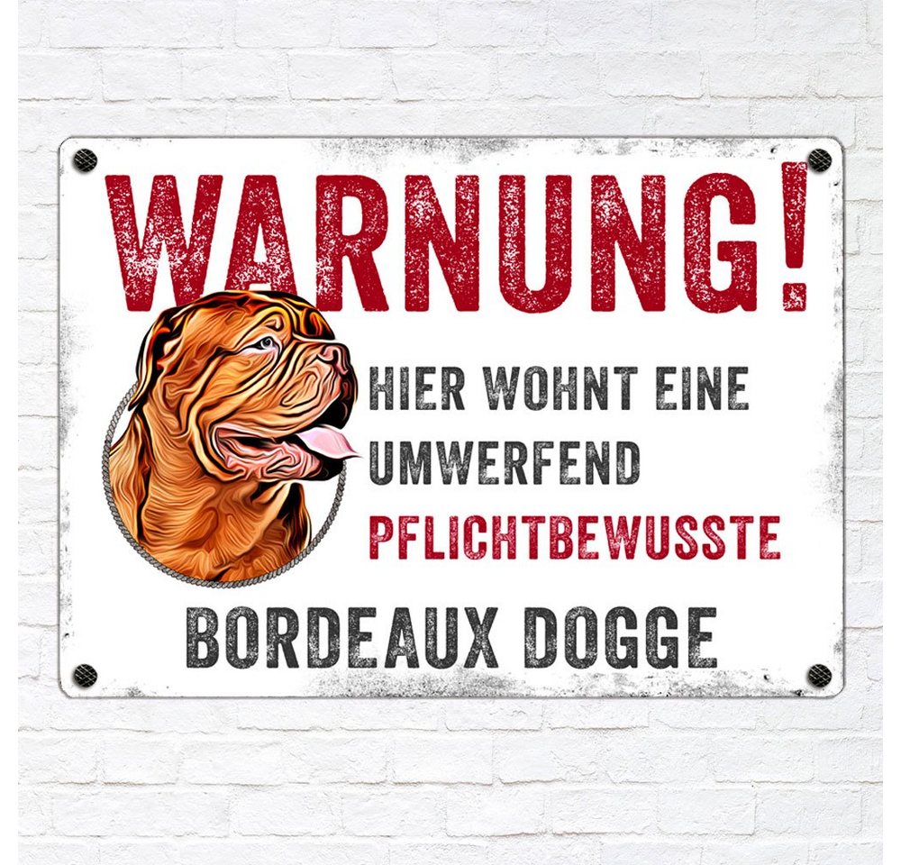 Thumbnail - Cadouri Warnschild Hundewarnschild BORDEAUX DOGGE - Hinweisschild mit Hunderasse, (1 St., Metallschild mit vier vorgeboh...