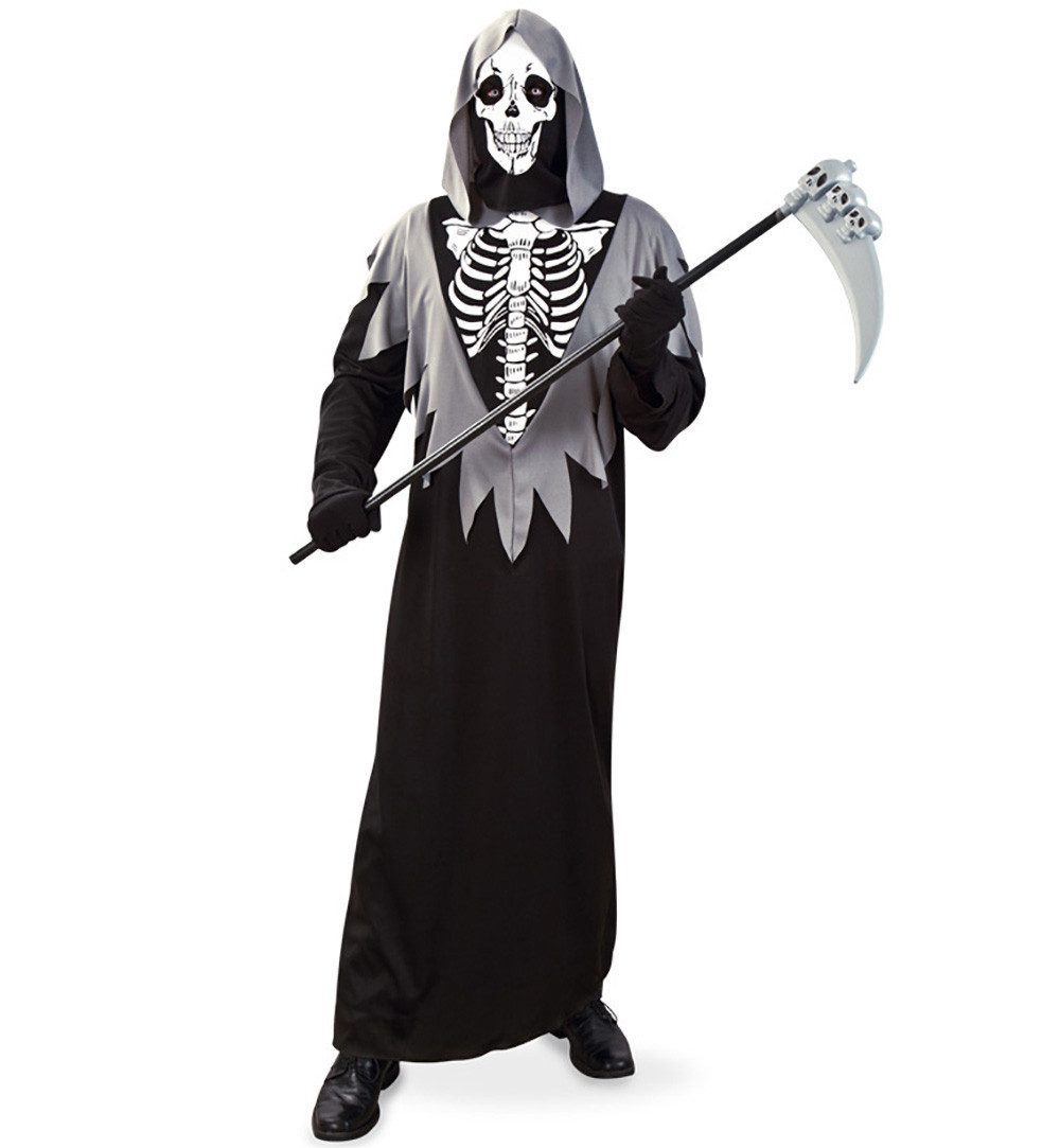 Zombie-Kostüm Skelett Robe mit Kapuze und Maske Halloween Karneval Fasching