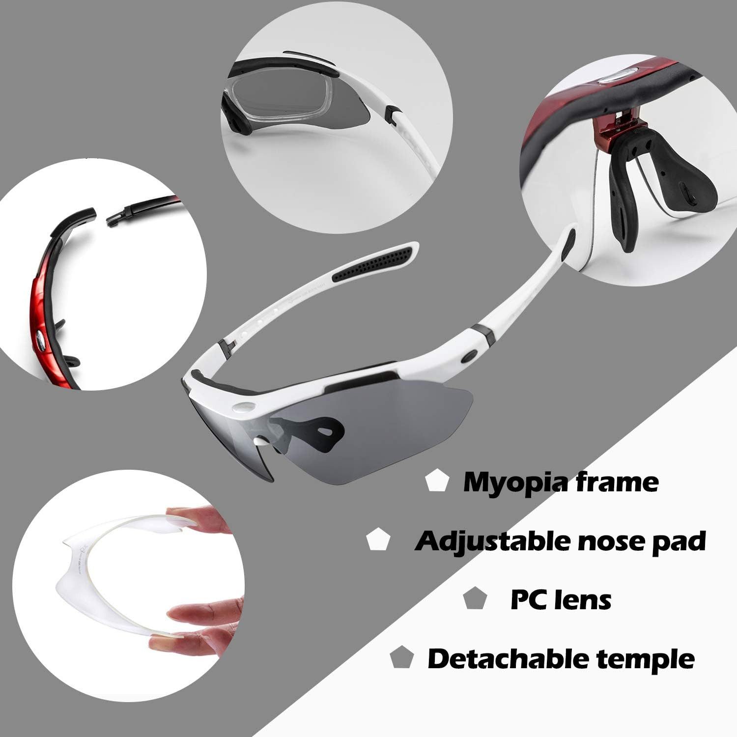 ROCKBROS Fahrradbrille Polarisierte Fahrradbrille mit 5 Wechselgläsern Damen Herren Radsport