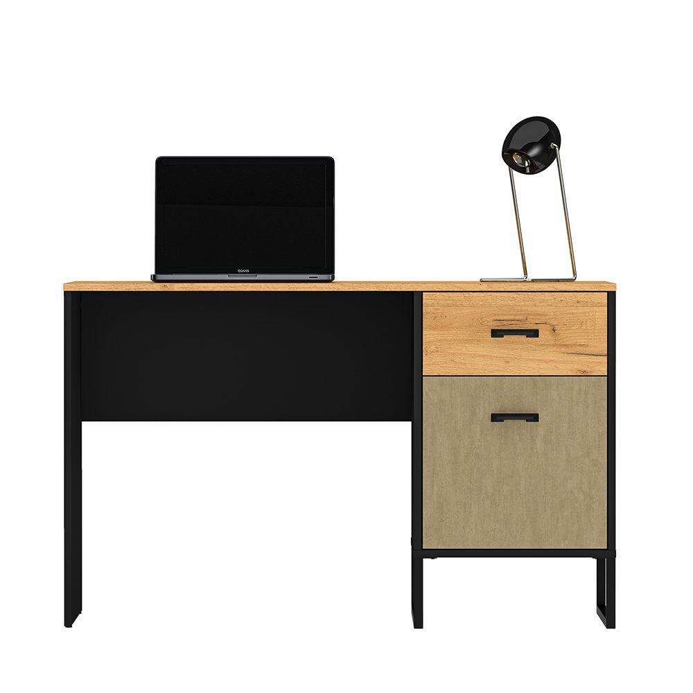 Lomadox Jugendzimmer-Set CASPER-131, schwarz/Eiche/sandfarben mit Schreibtisch in 3-tlg), (Sparset