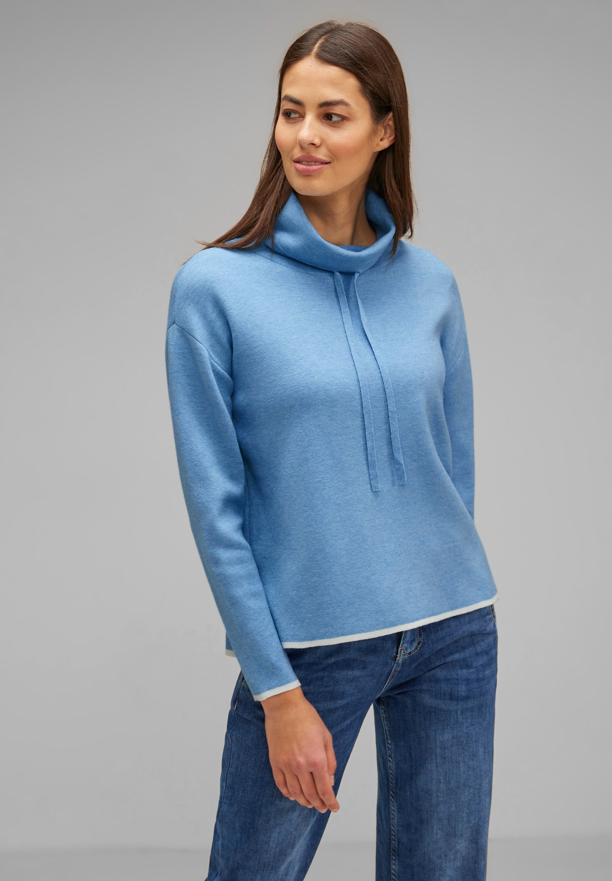 Bl mit ONE Tunnelzugband melange Gentle gentle in STREET (1-tlg) One Tunnelzugbändchen Strickpullover blue Street Pullover