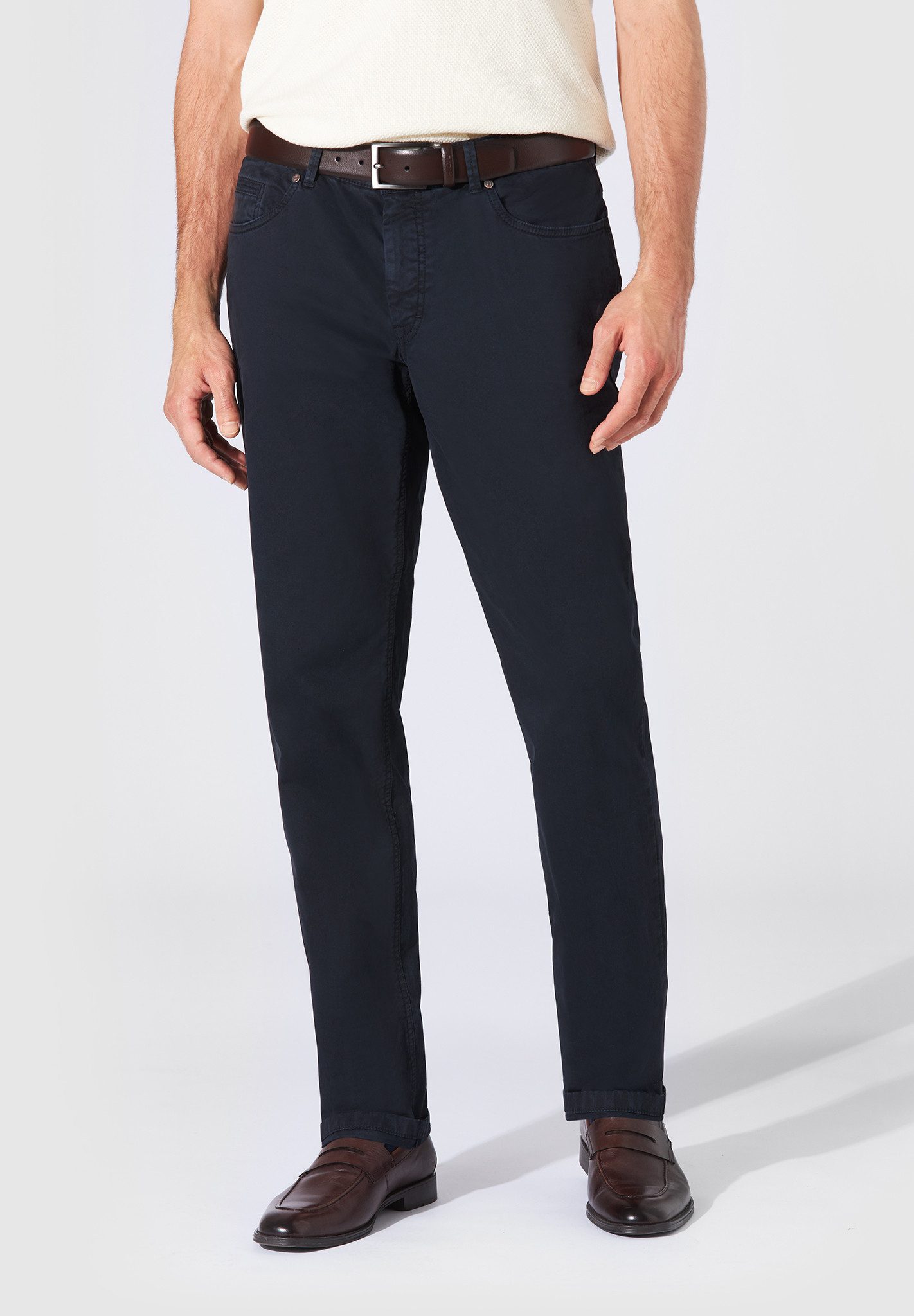 Hiltl 5-Pocket-Hose Dude 5 Pocket Hose Herren Regular Fit Casual Gabardine, marineblau, 32 Premium Baumwollhose mit Stretch, Casual Hose für Büro und Freizeit