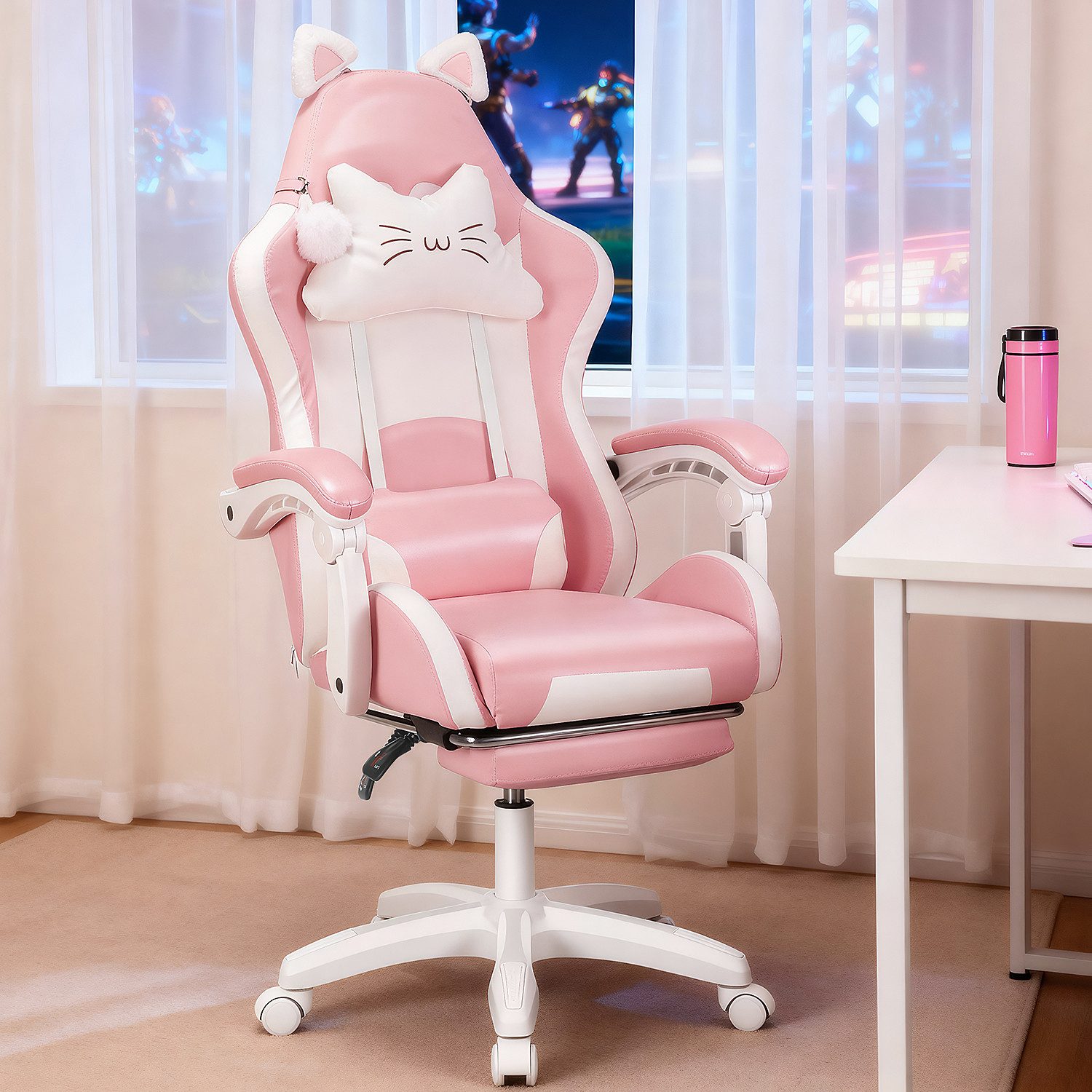 oyajia Gaming-Stuhl Bürostuhl Ergonomisch mit Kopfstütze und Katzenohren, P günstig online kaufen