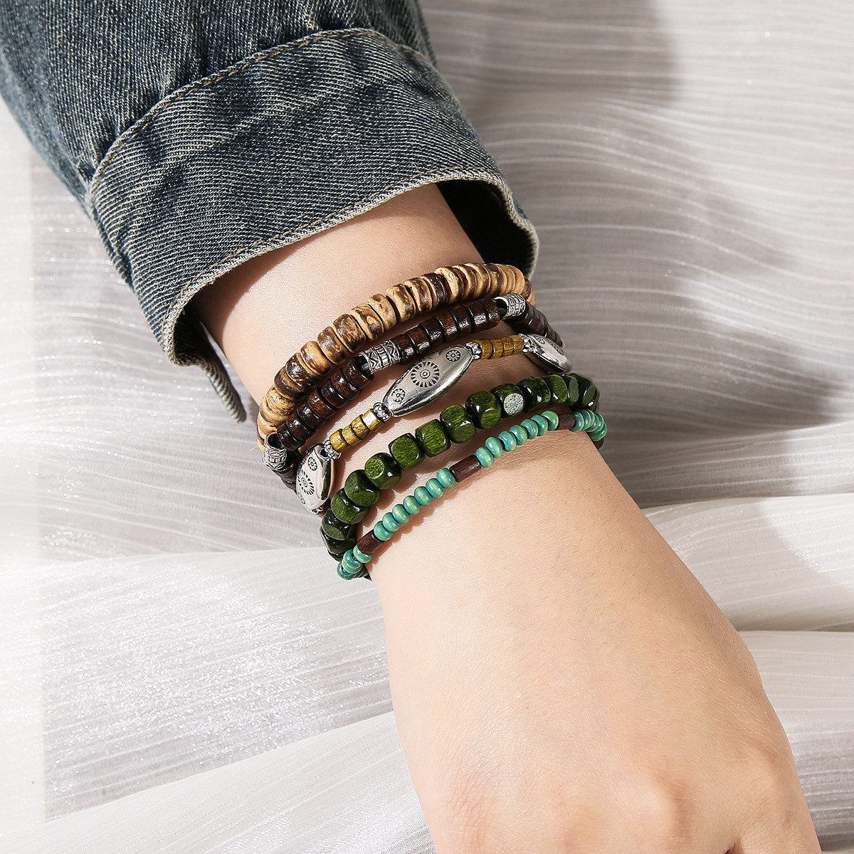The Beauty House Armband 5er Set Armband Boho Vintage Schmuck mehrschichtige Perlenarmbänder, Ethno Hippie Stil für Alltag Festival