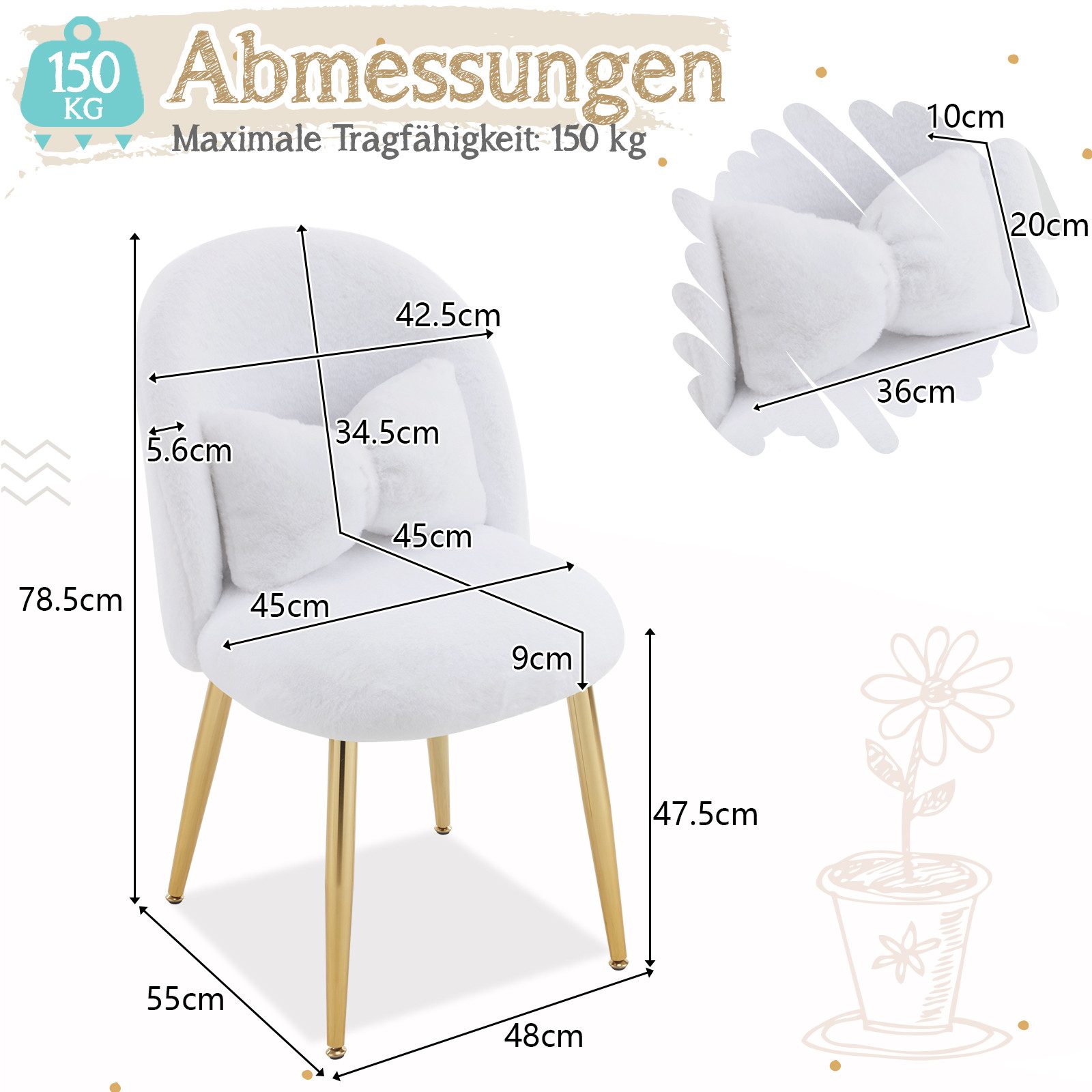 VINGLI Polsterstuhl mit Schleife Zierkissen, Schminktisch günstig online kaufen