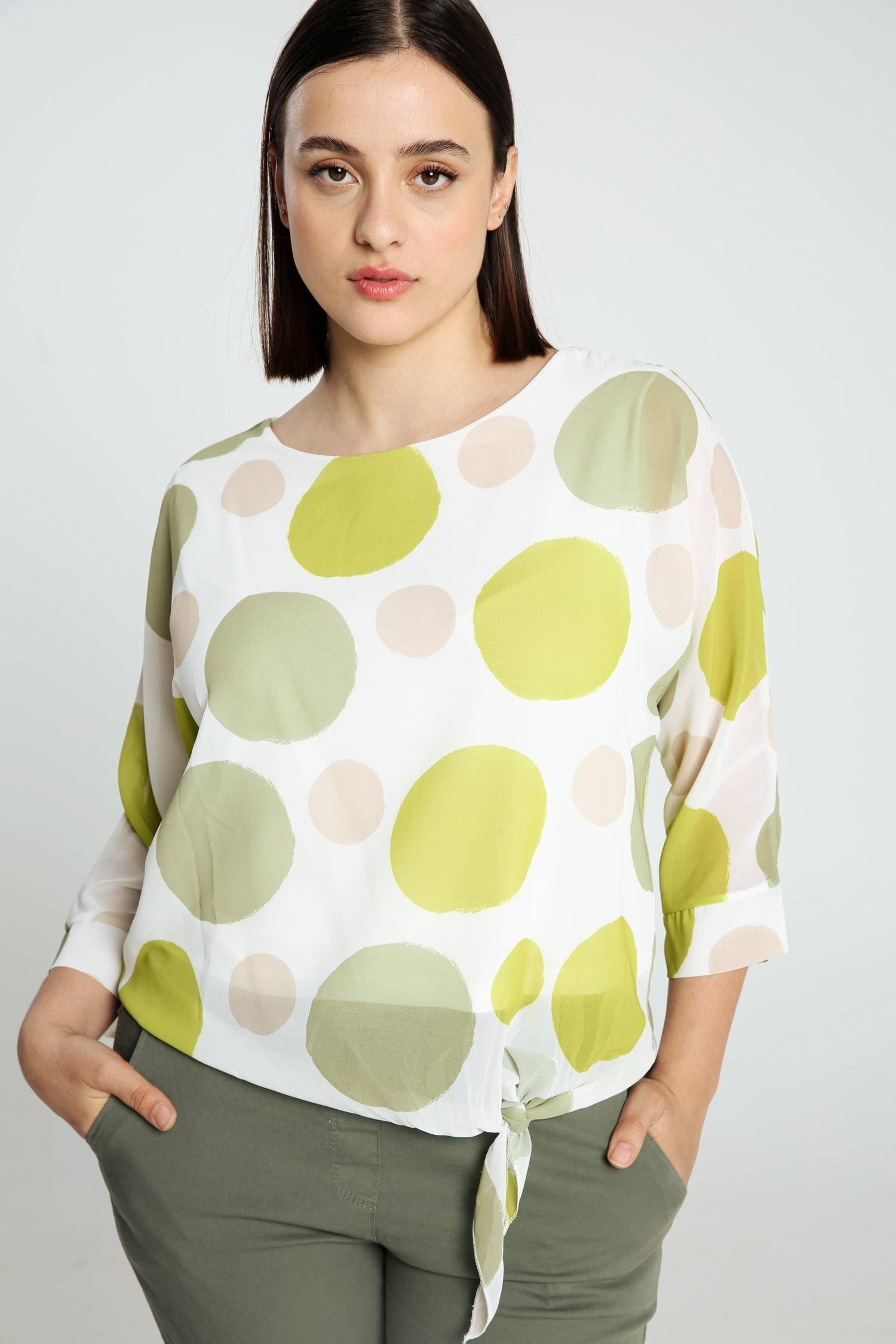 (1-tlg) Polka-Dot-Muster In Knopf Ballonform Cassis Mit Und Shirtbluse Bluse