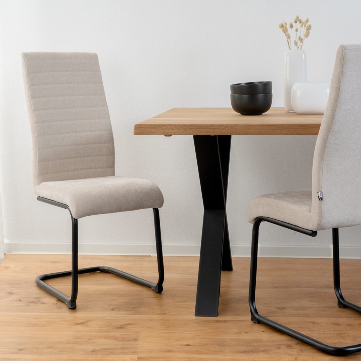 Home4You Freischwinger Schwingstuhl, Beige, Webstoff, Metallgestell, günstig online kaufen
