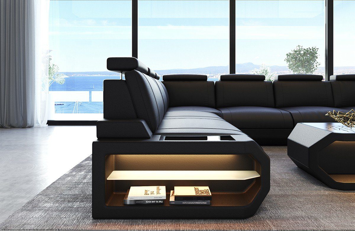 Sofa Dreams mit und Wohnlandschaft LED-Beleuchtung Form Wohnlandschaft U-Form Sofa Couch Siena Ledersofa, USB U Ledersofa Leder