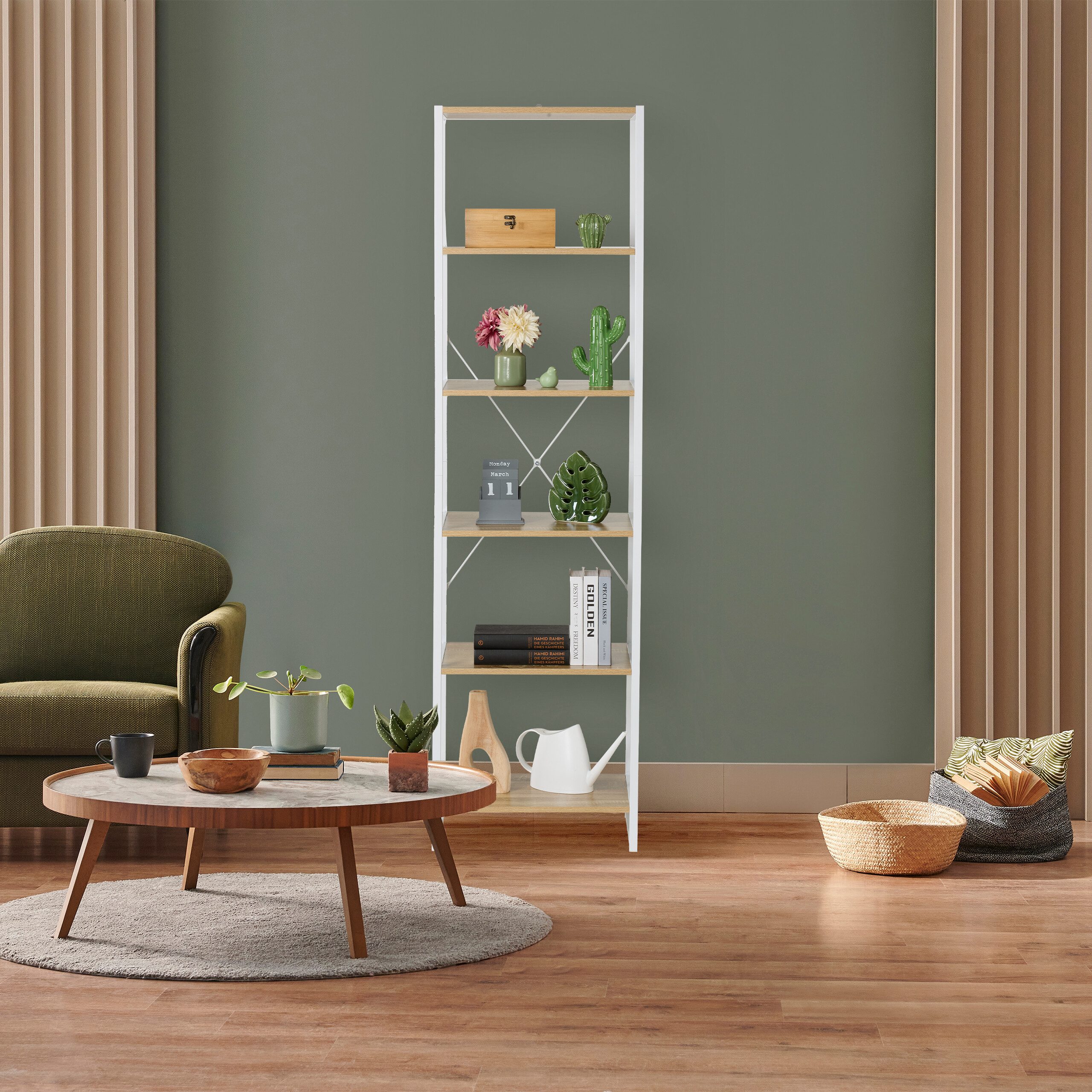 relaxdays Standregal mit 6 Ebene, Holzoptik-Weiß günstig online kaufen