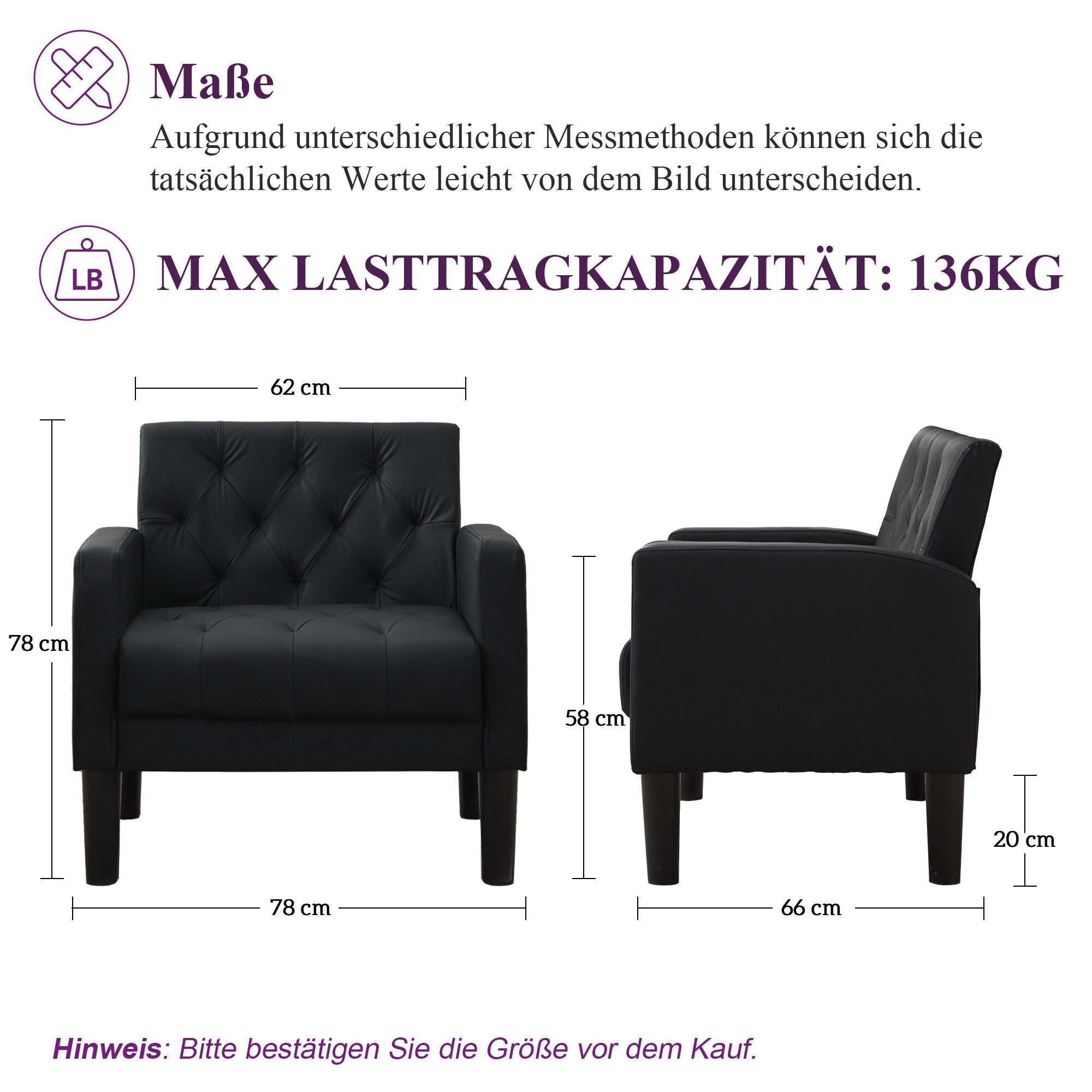 GRAVFORCE Ohrensessel Polstersessel Modern Loungesessel Wohnzimmer (1-St), Stoff bis 136 kg
