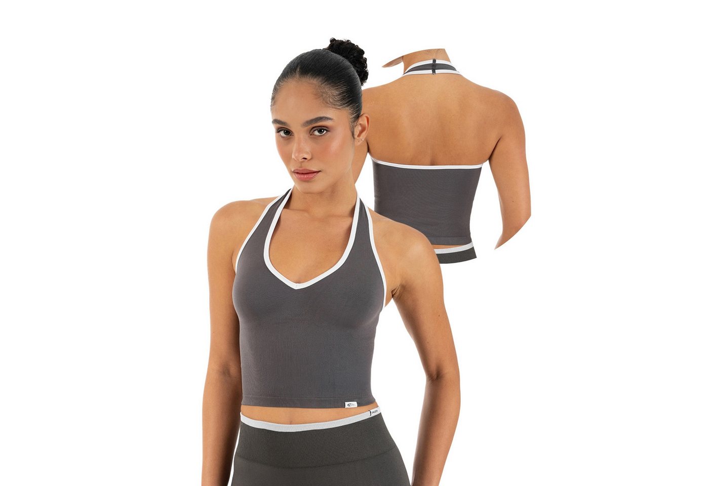 Smilodox Sport-BH Theda, Sport Top Damen Shaped Fit, Seamless, Gym & Freizeit Halterneck, V-Ausschnitt, Seamless, Stretch, Kontrastdetails