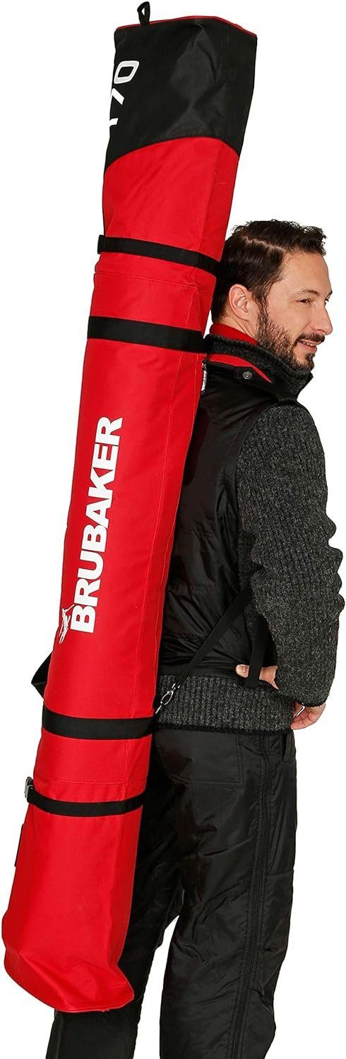 gepolsterten Skitasche + Kombi und Schulterträgern Schwarz Skisack Paar + Stöcke 1 Skischuhtasche Ski Helm, Rot Set CarverPro Schuhe + BRUBAKER (für mit XP 1-tlg),