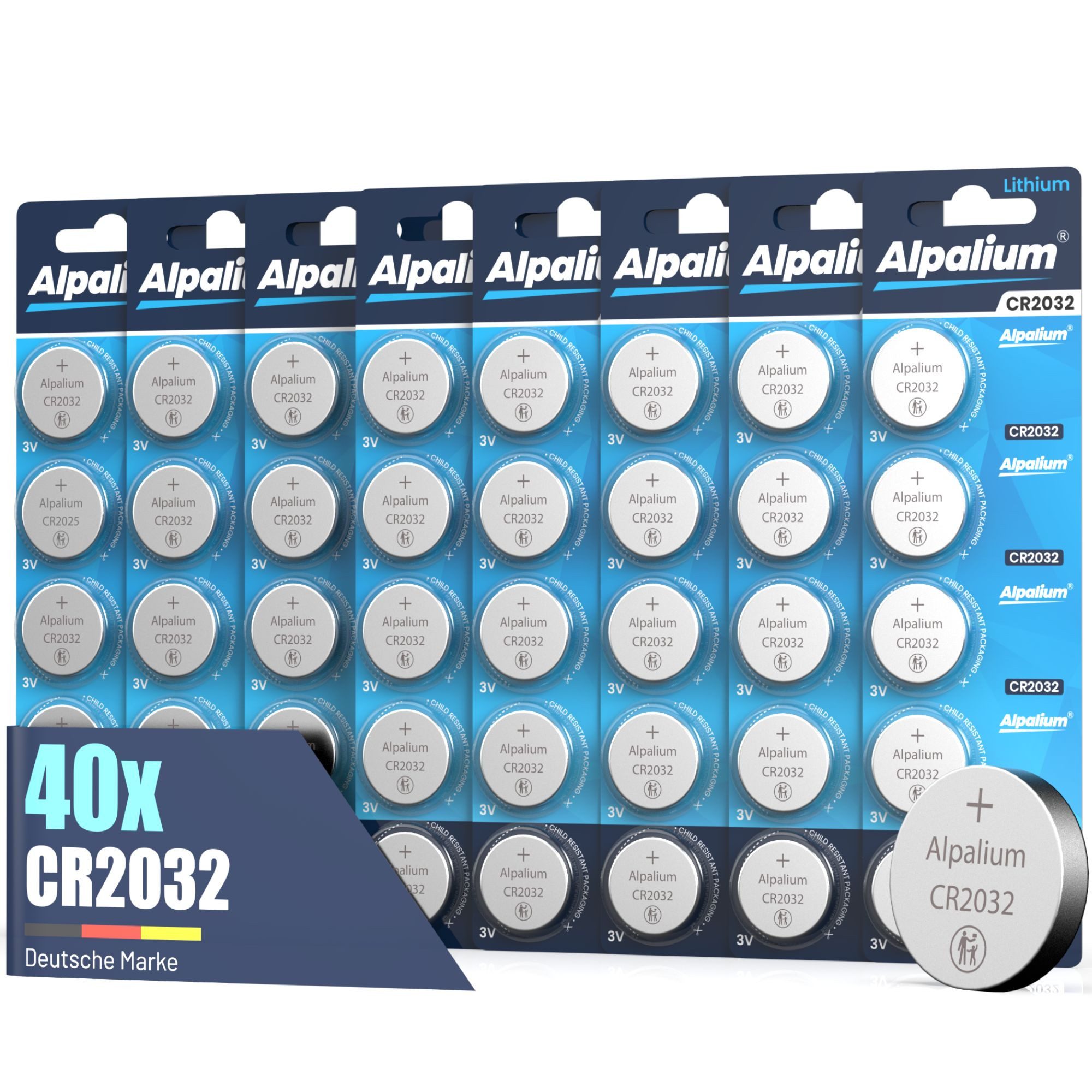ALPALIUM CR2032 Knopfzellen Batterien 40 Stück Alpalium Sparset Knopfzelle, (3V V), Lithium, lange Lagerfähigkeit, umweltfreundlich verpackt, Sparset