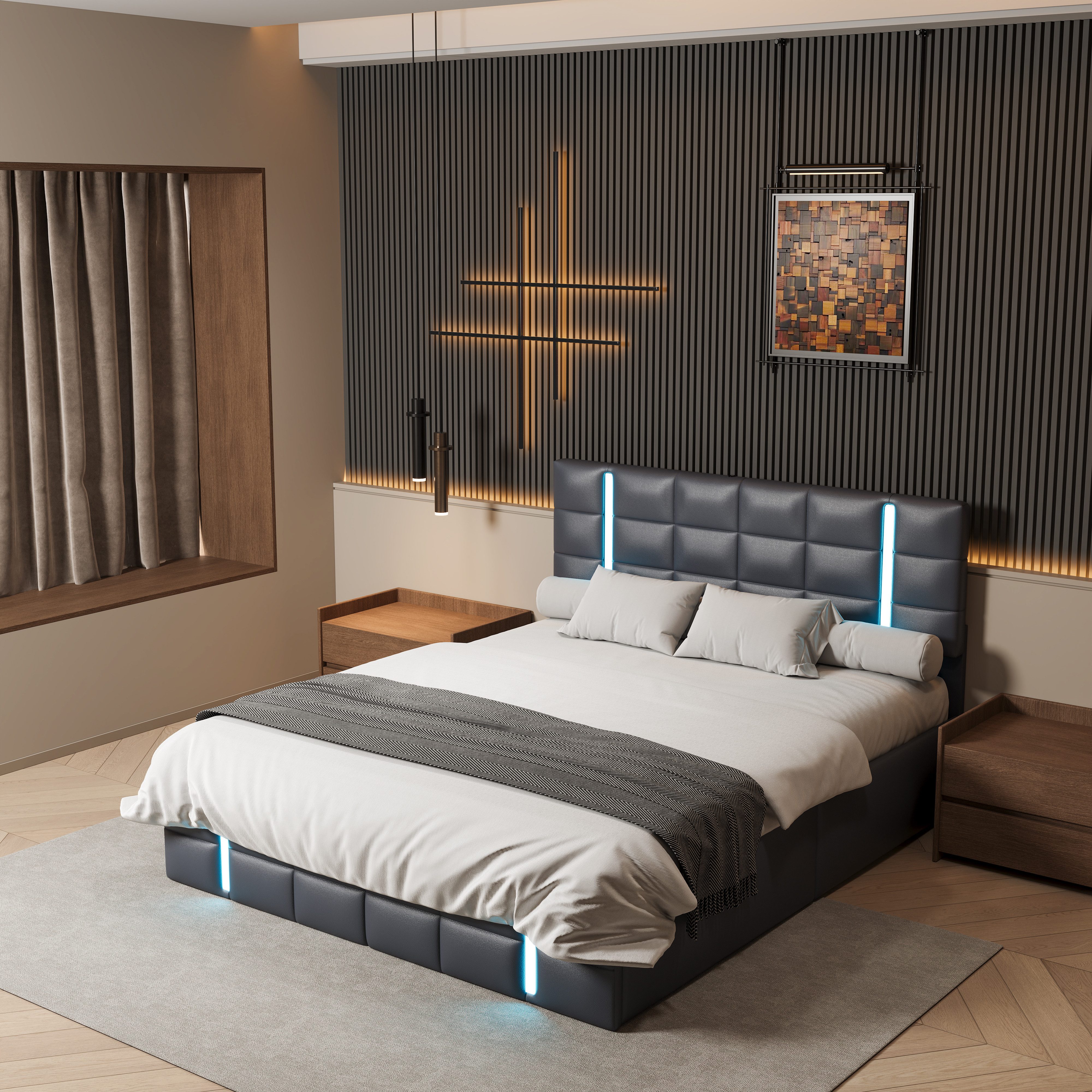 PXloue Polsterbett LED Doppelbett (Inklusive USB-Typ-C-Ladeanschluss), günstig online kaufen
