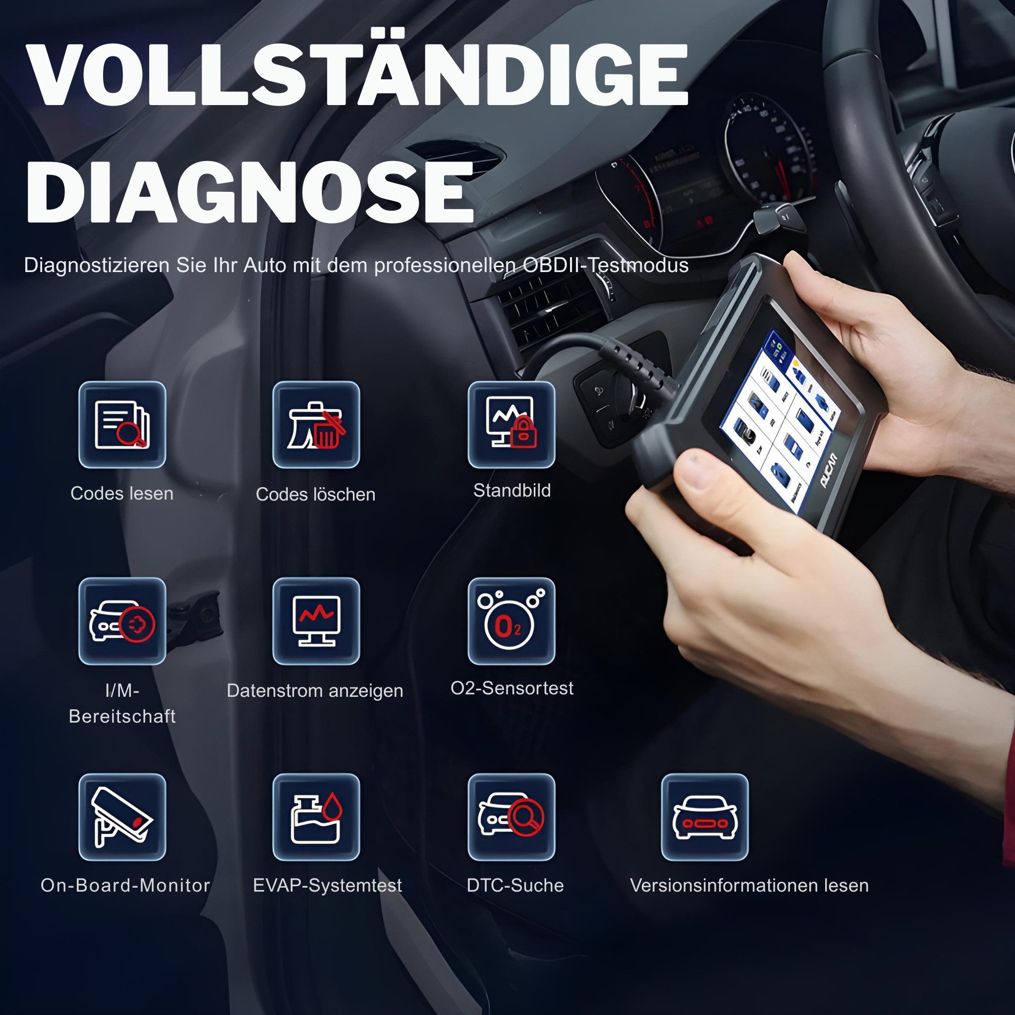 MUCAR Kfz-Diagnosegerät OBD 2 Scanner, OBD Diagnosegerät, Touch, Komplett-Set, Komplett-Set, Touch, lebenslange Updates, Fehlercodelexikon
