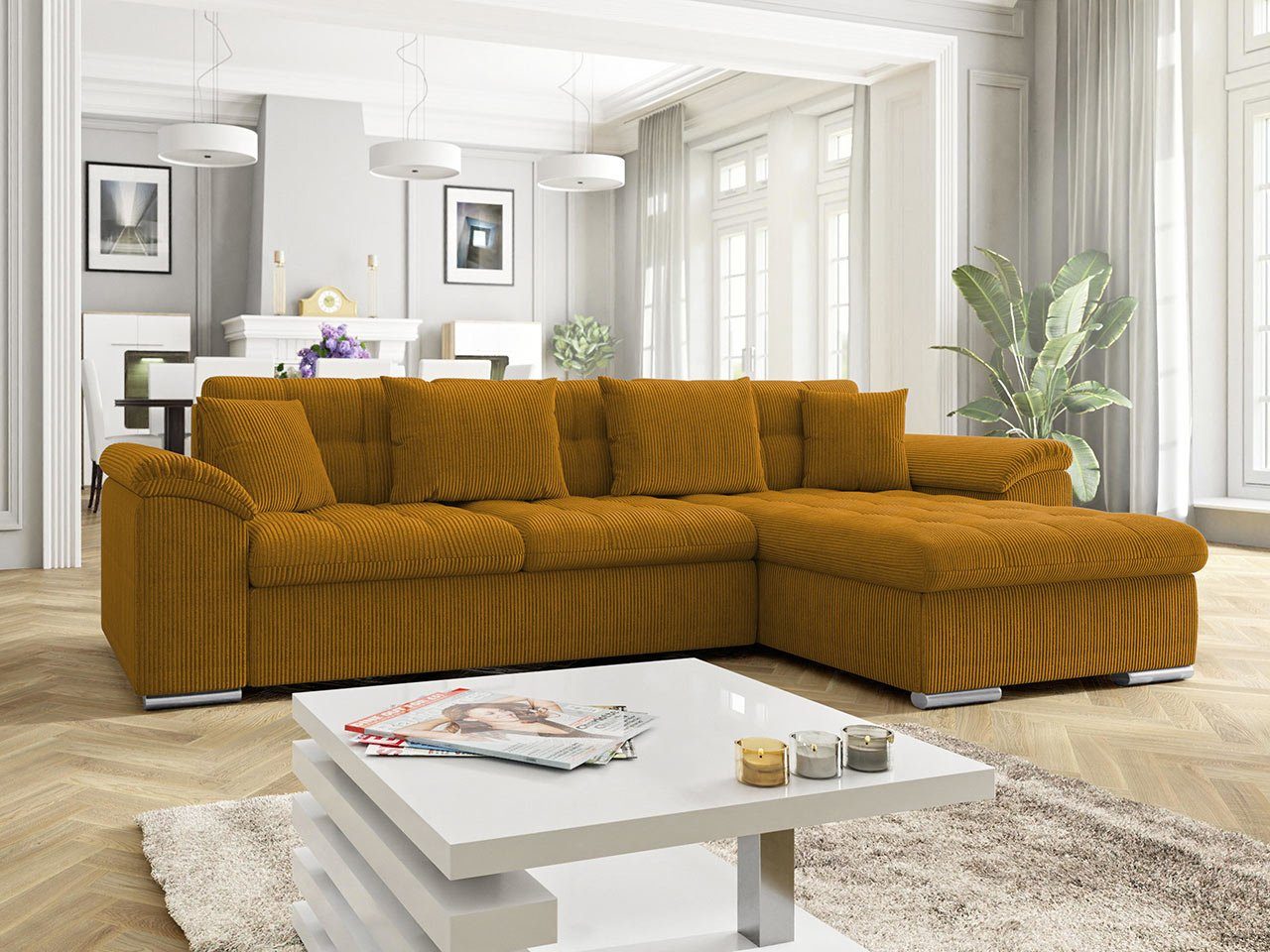 MIRJAN24 Ecksofa Diana Cord, mit Bettkasten und Schlaffunktion, Polsterecke Sofa, Farbauswahl Couchgarnitur Poso 1