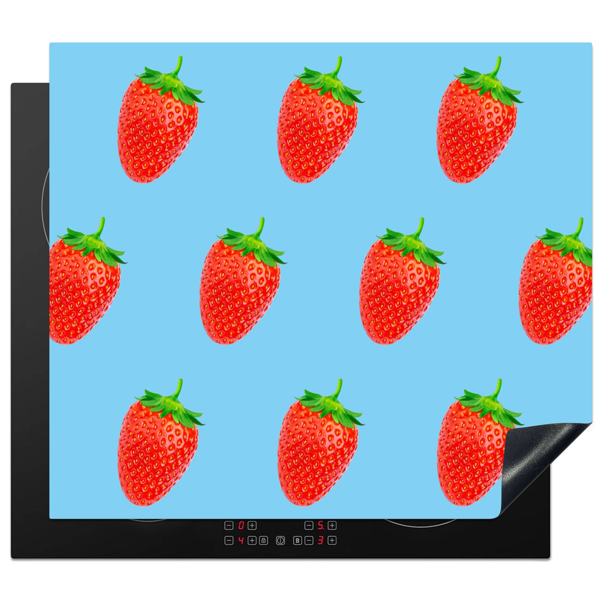 MuchoWow Herdblende-/Abdeckplatte Erdbeere - Muster - Sommer, Vinyl, (1 tlg), 59x52 cm, Ceranfeldabdeckung für die küche, Induktionsmatte