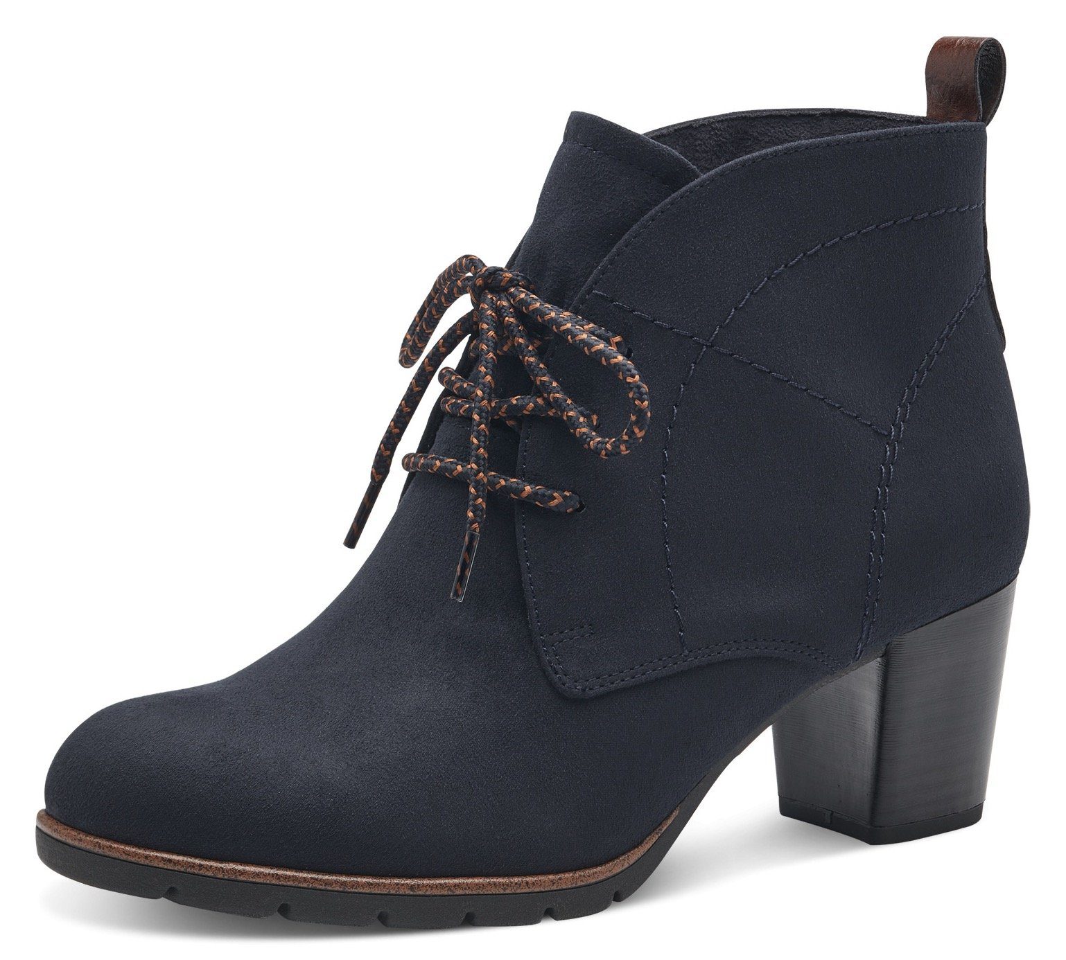 MARCO TOZZI Schnürstiefelette, Blockabsatz, Ankleboots, Schnürboots mit Ziernähten