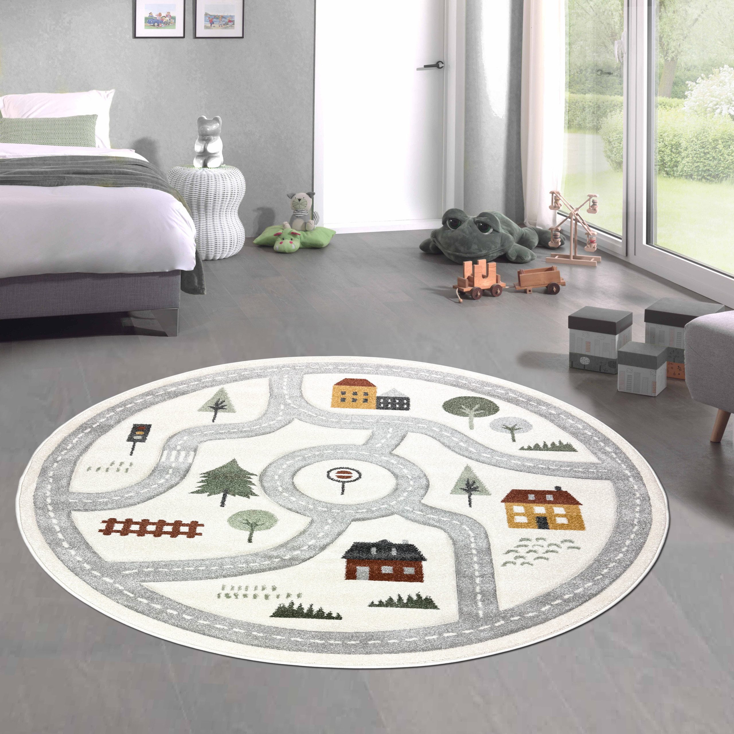Carpetia Kinderteppich Runder Spielteppich mit Straßenmotiv Weich für Spiel günstig online kaufen