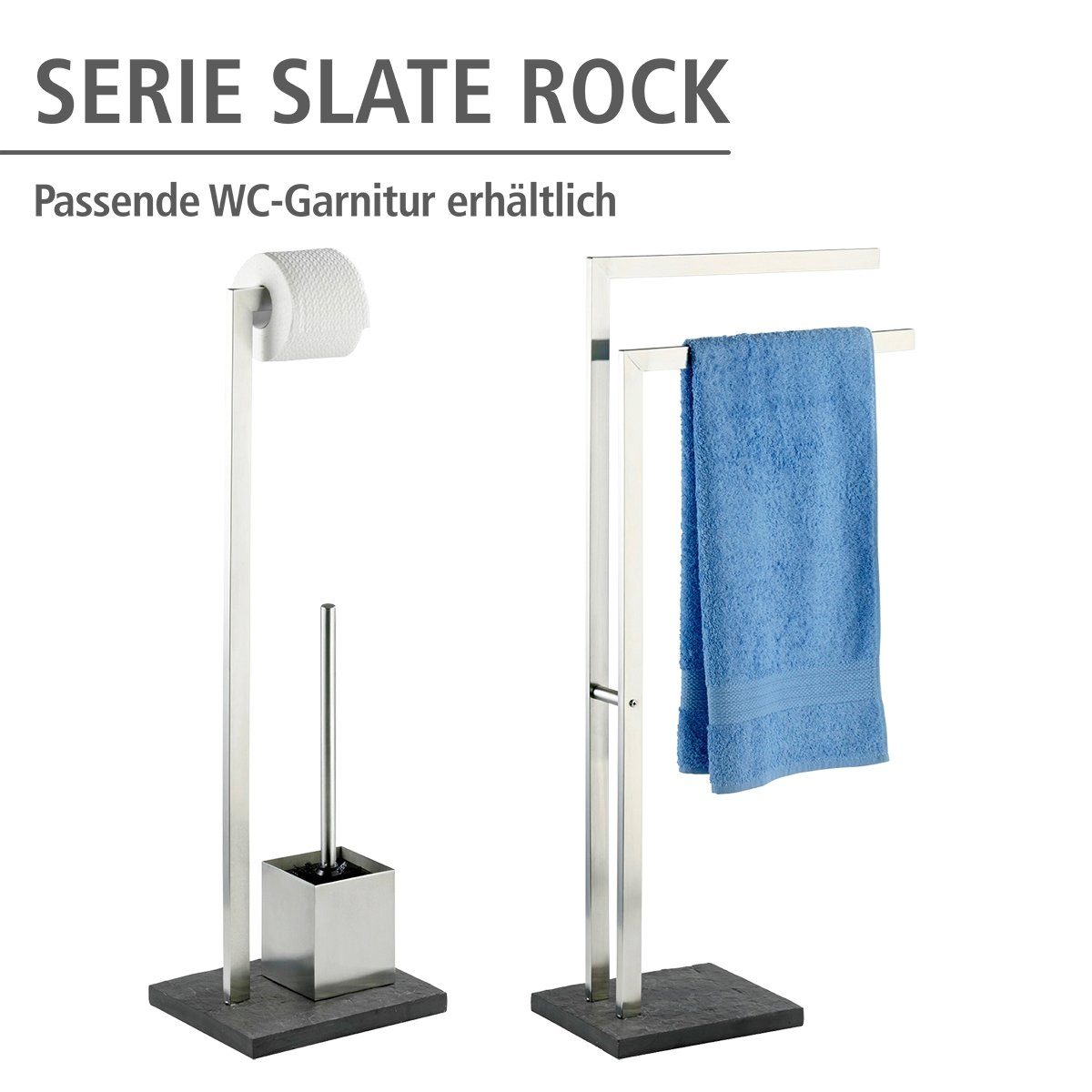 WENKO Handtuchständer Slate Rock, mit 2 Armen, Kleiderständer, Edelstahl rostfrei