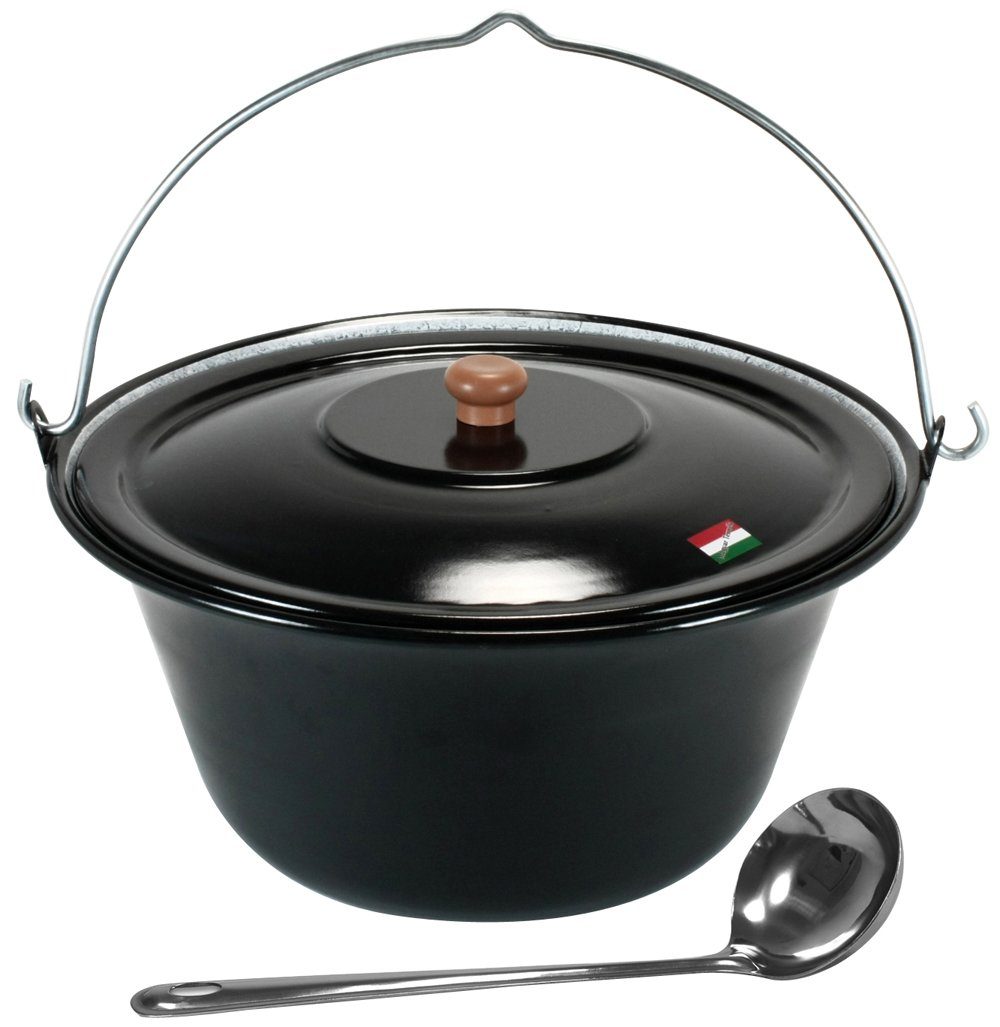 Grillplanet Holzkohlegrill Gulaschkessel 15 Liter Emaille Deckel Schöpfkelle 9015, Set