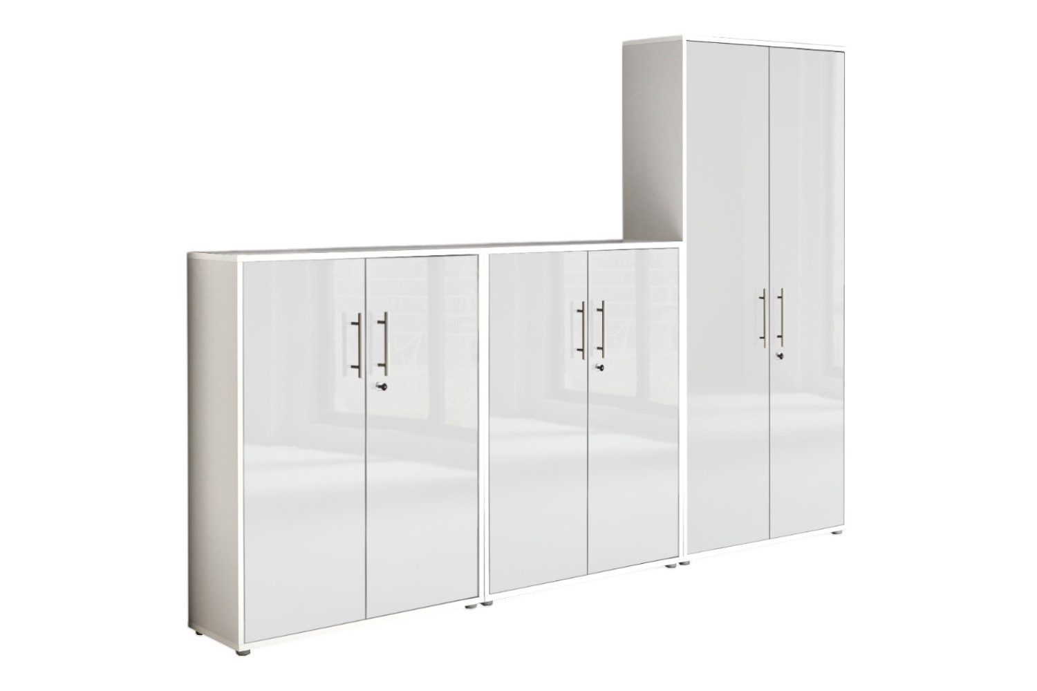 moebel-dich-auf Aktenschrank OFFICE EDITION (Set 53, 2x Aktenschrank niedrig + 1x Aktenschrank hoch) abschließbar, Metallgriffe
