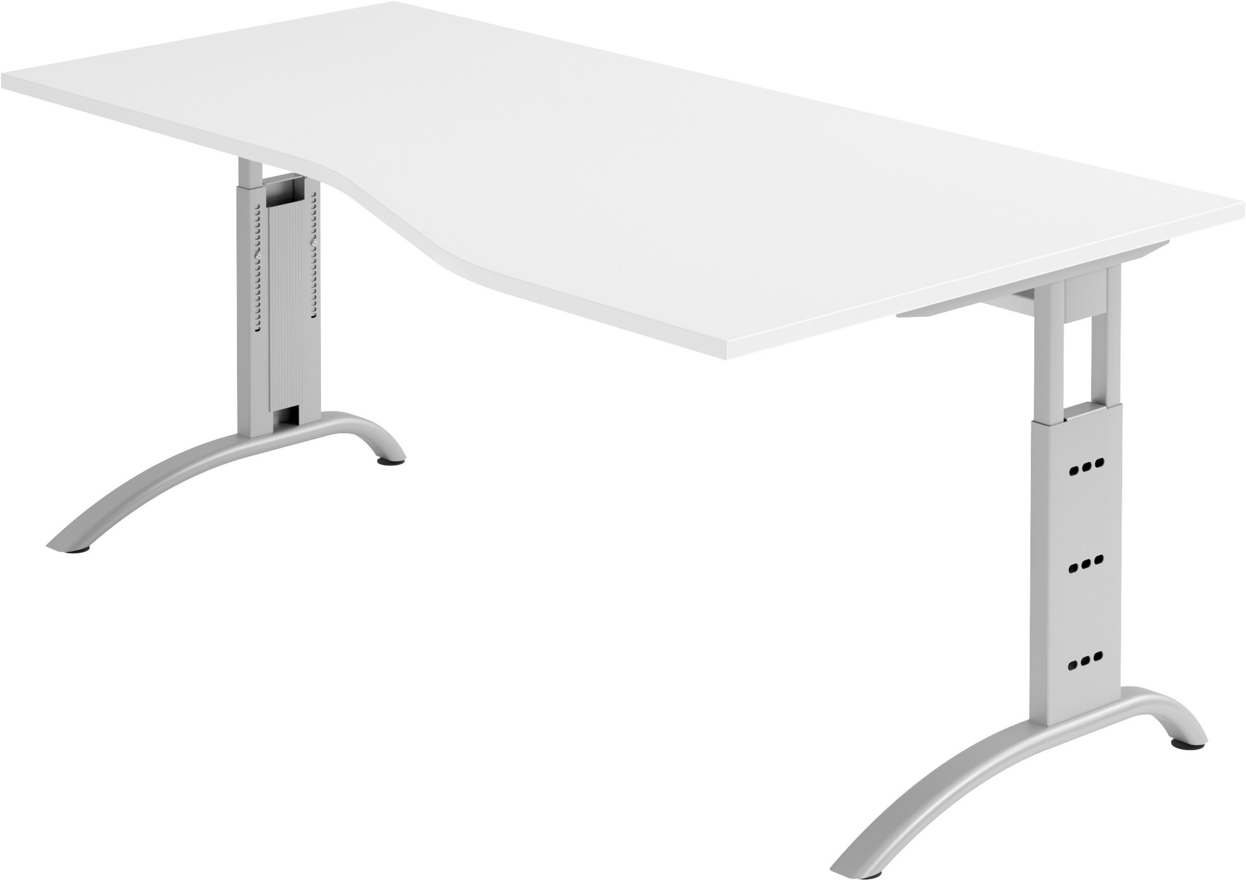 bümö Schreibtisch Schreibtisch Serie-F, Freiform: 180 x 100 cm - Dekor: Weiß - Gestell: Silber Silber | Weiß