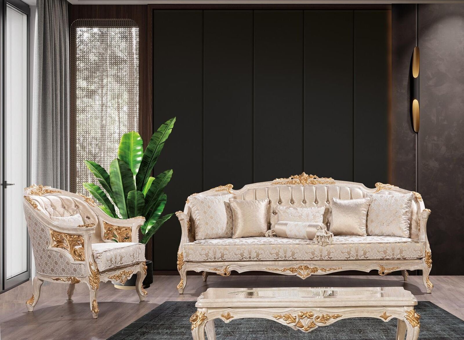 JVmoebel Sofa Luxus Chesterfield Sofagarnitur 3+1 Sitzer Klassische Barock Sofas, 2 Teile, Made In Europe