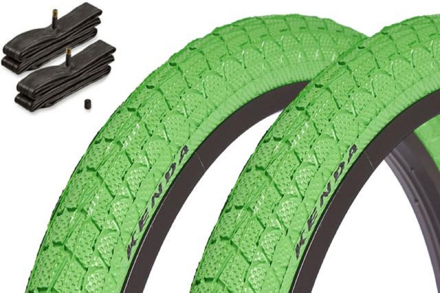 KHEbikes Fahrradreifen BMX Reifen Set Kenda 20 Zoll x 1,95 Grün mit Schläuchen AV, BMX KHEbikes