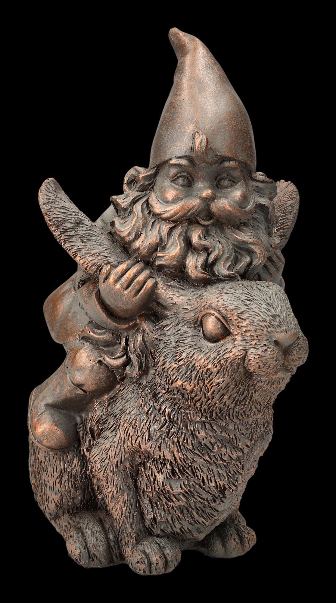 Figuren Shop GmbH Gartenzwerg Gartenzwerg Figur reitet auf Hase - Garten Dekofigur Fantasy