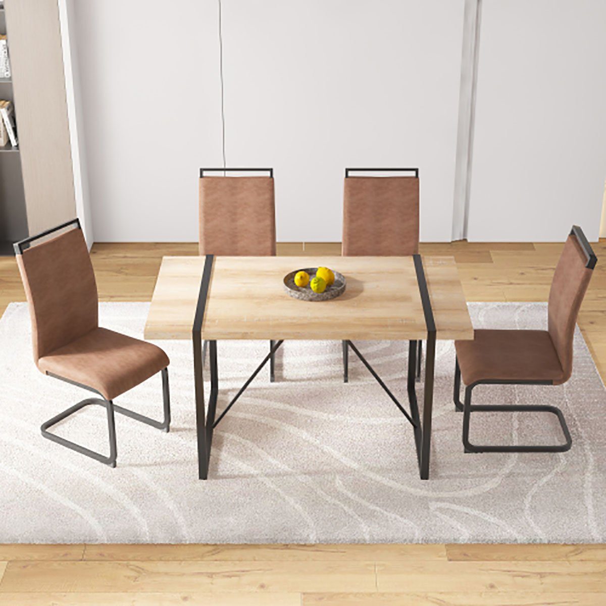 DOTMALL Esstisch-Set mit 4 Tischsitz Schwarz Stühlen, rechteckig braunen Braunes