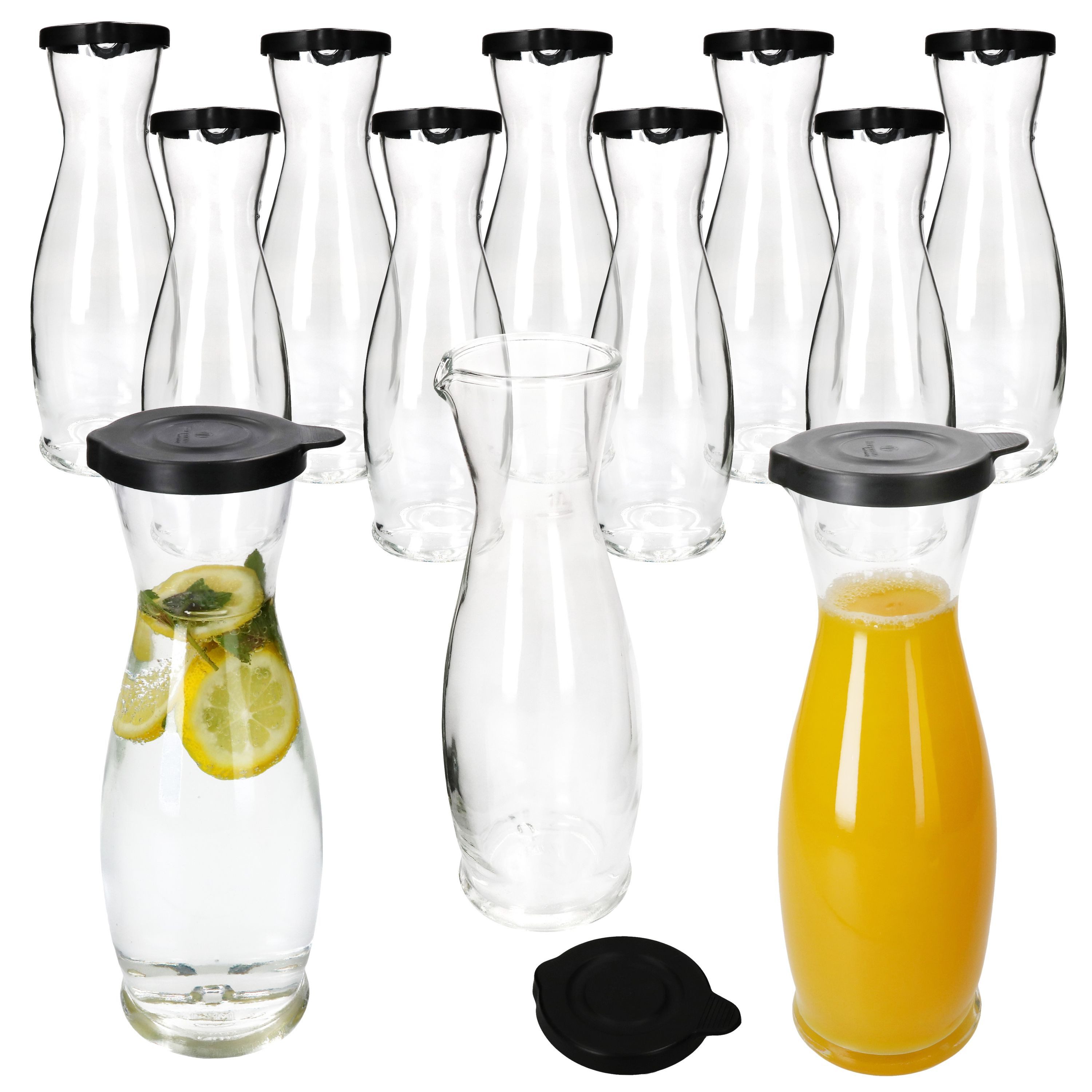 Karaffe 12x MIA MISURA Wein-Karaffe mit Deckel schwarz 1L geeicht Glas-Krug