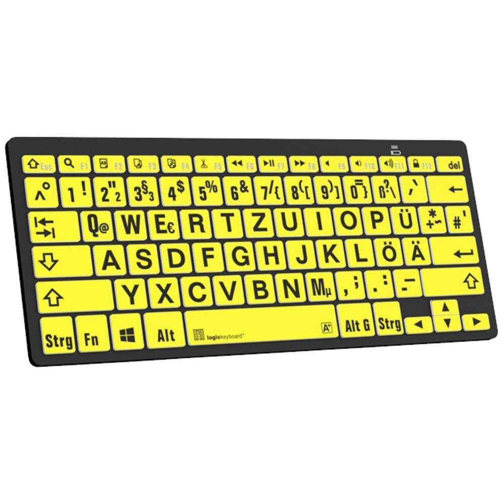 Logickeyboard Black on Yellow dt. (PC/BT LKB-LPBY-BTPC-DE Tastatur (Multimediatasten, USB-Hub, Geräuscharme Tasten)