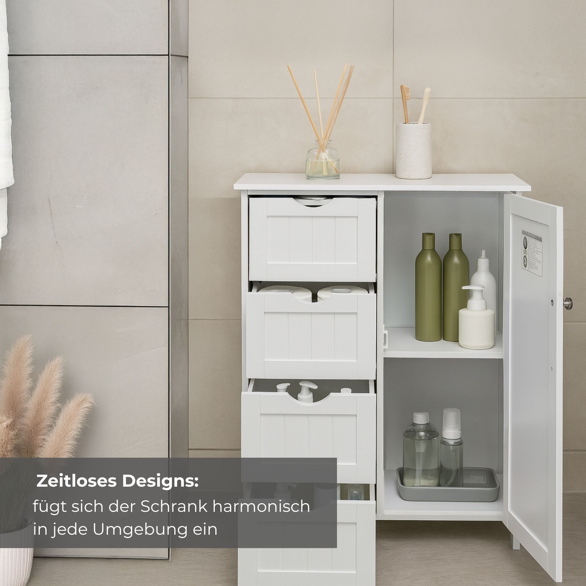 osoltus Badregal osoltus Badezimmerschrank Beistellschrank Hampton 55 x 30 x 82 cm Weiß – Bild 4 von 5
