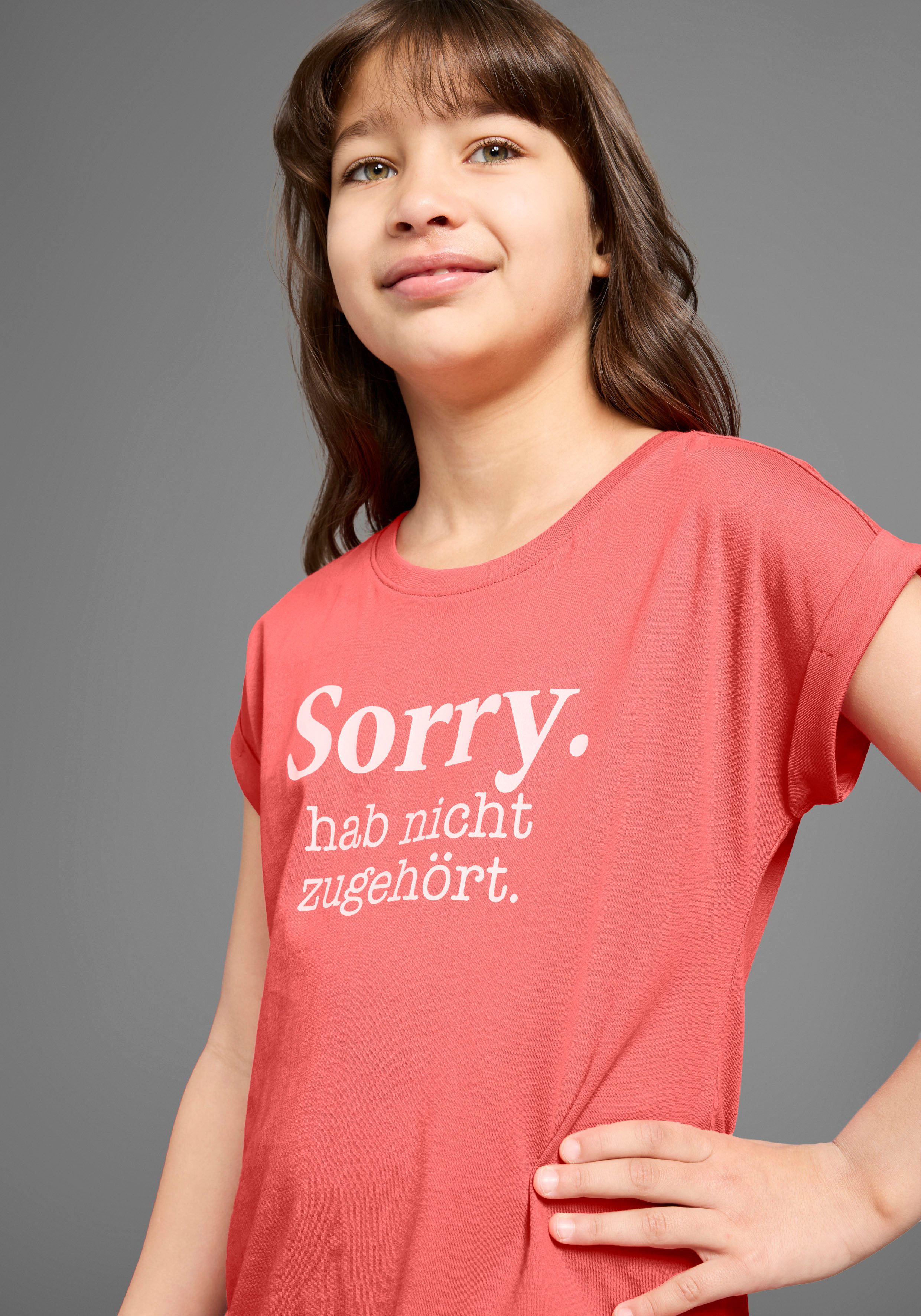 KIDSWORLD T-Shirt Sorry. hab nicht zugehört. Kurzarm, bedruckt, Rundhalsausschnitt, aus Baumwolle