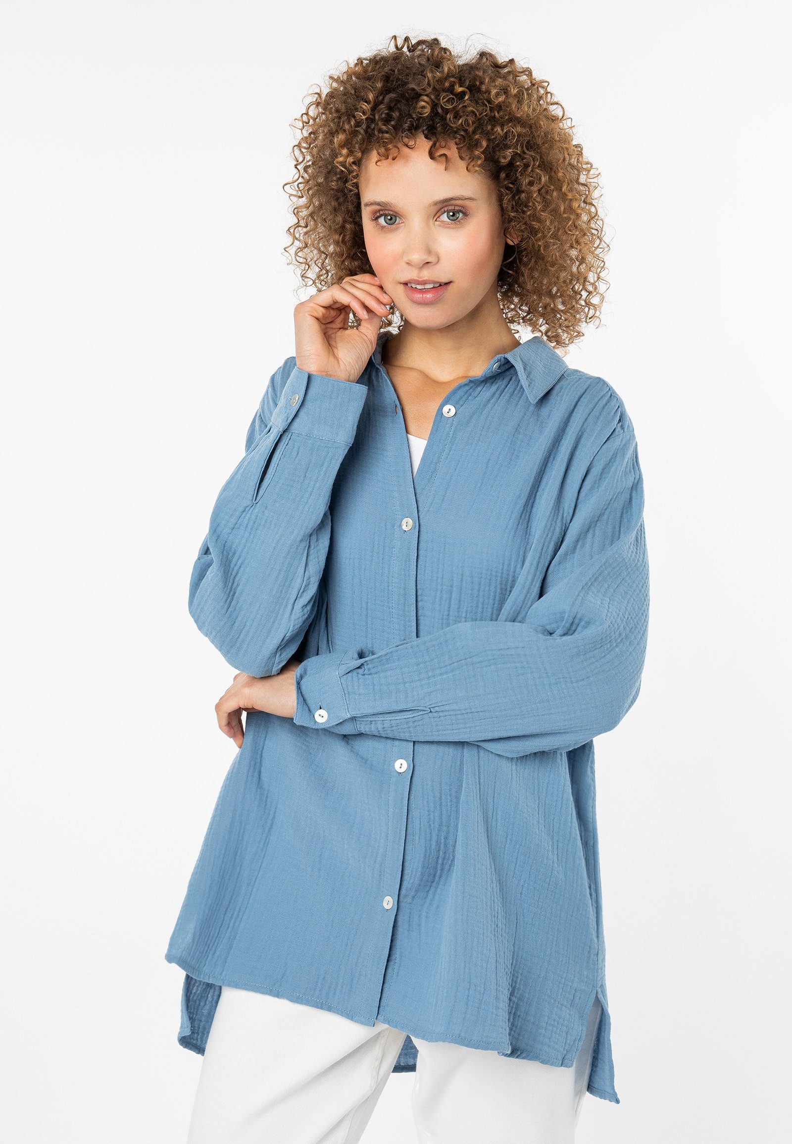 Langarmbluse SUBLEVEL blue Musselin Bluse