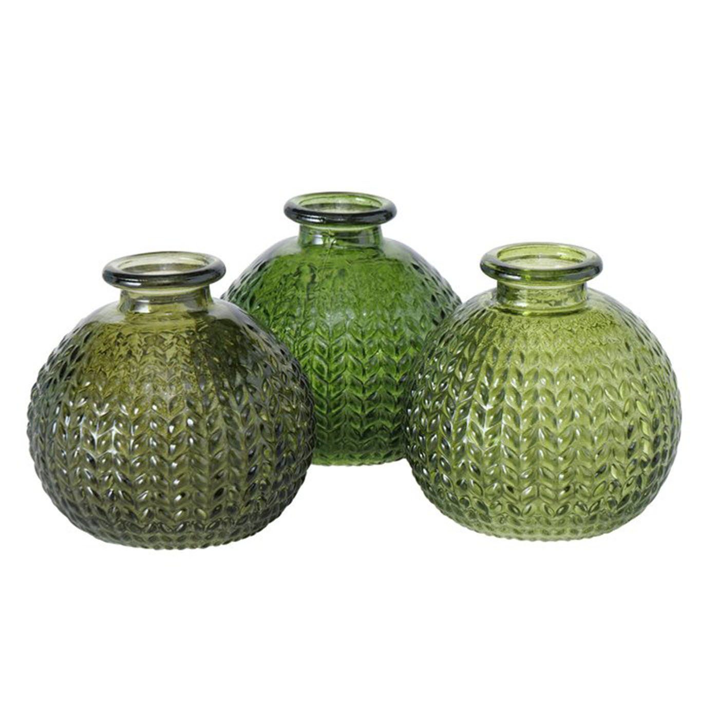 BOLTZE Dekovase Deko Vasen 3er Set aus Glas Grün Tischdekoration Blumenvasen Glasvase