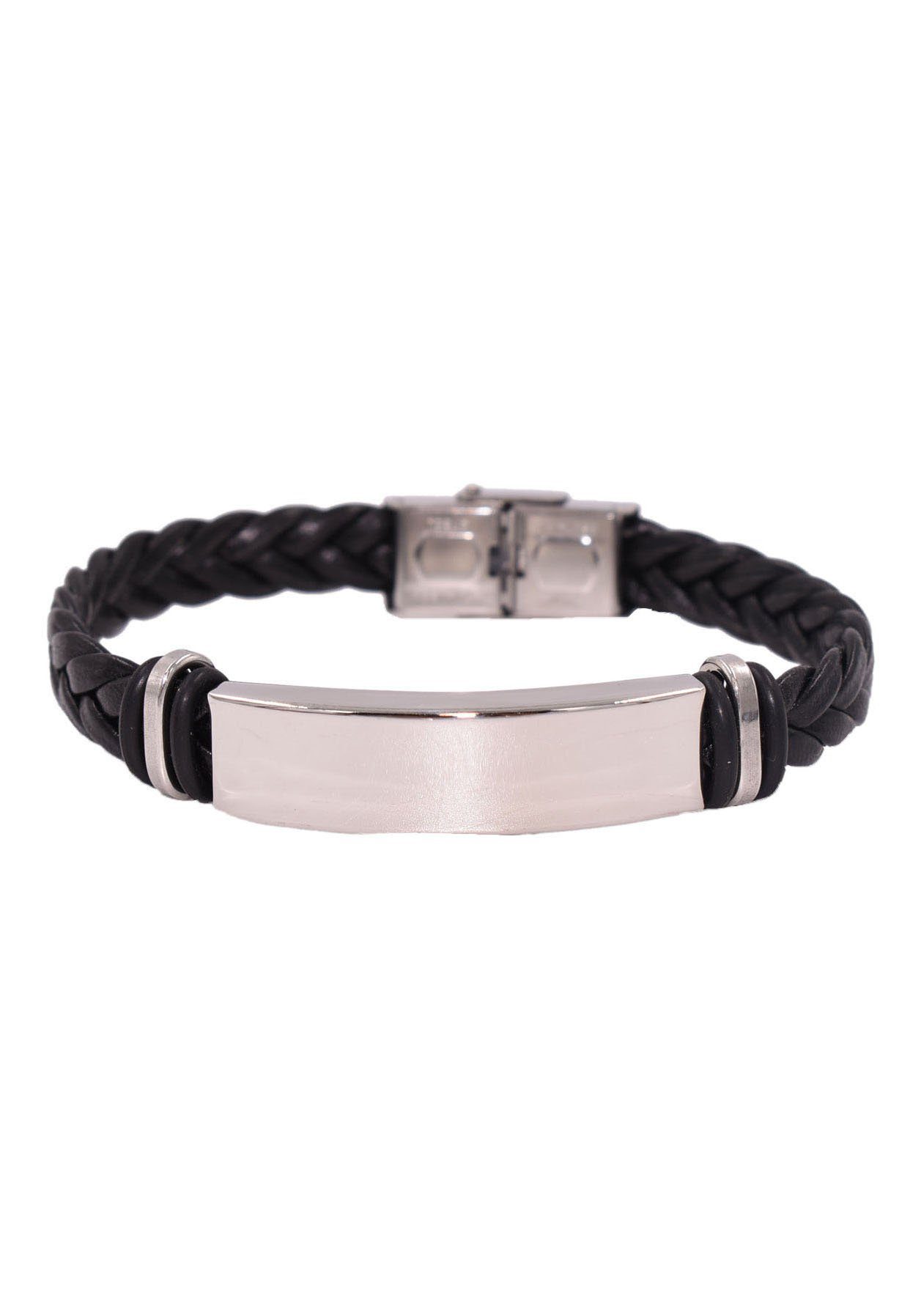 Firetti Lederarmband Schmuck Geschenk Armschmuck ID-Armband- Optik, zu Hoodie, Shirt, Jeans, Sneaker! Anlass Geburtstag Weihnachten edelstahlfarben-schwarz | Edelstahlarmbänder