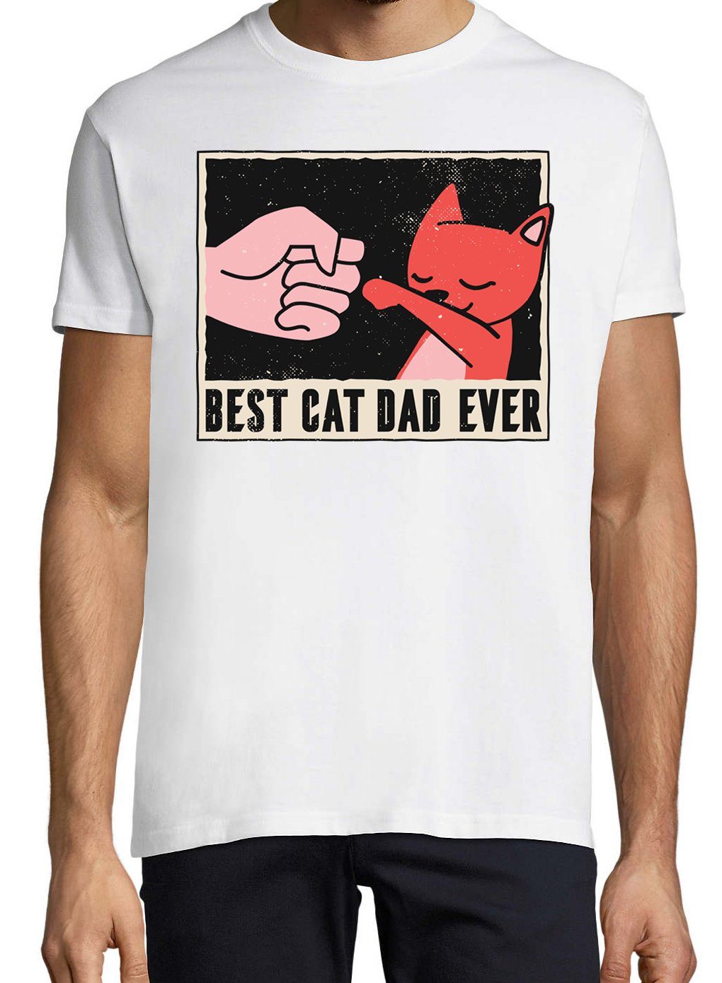 Weiß Shirt Ever Best Youth T-Shirt lustigem Cat Dad Frontprint Herren mit Designz