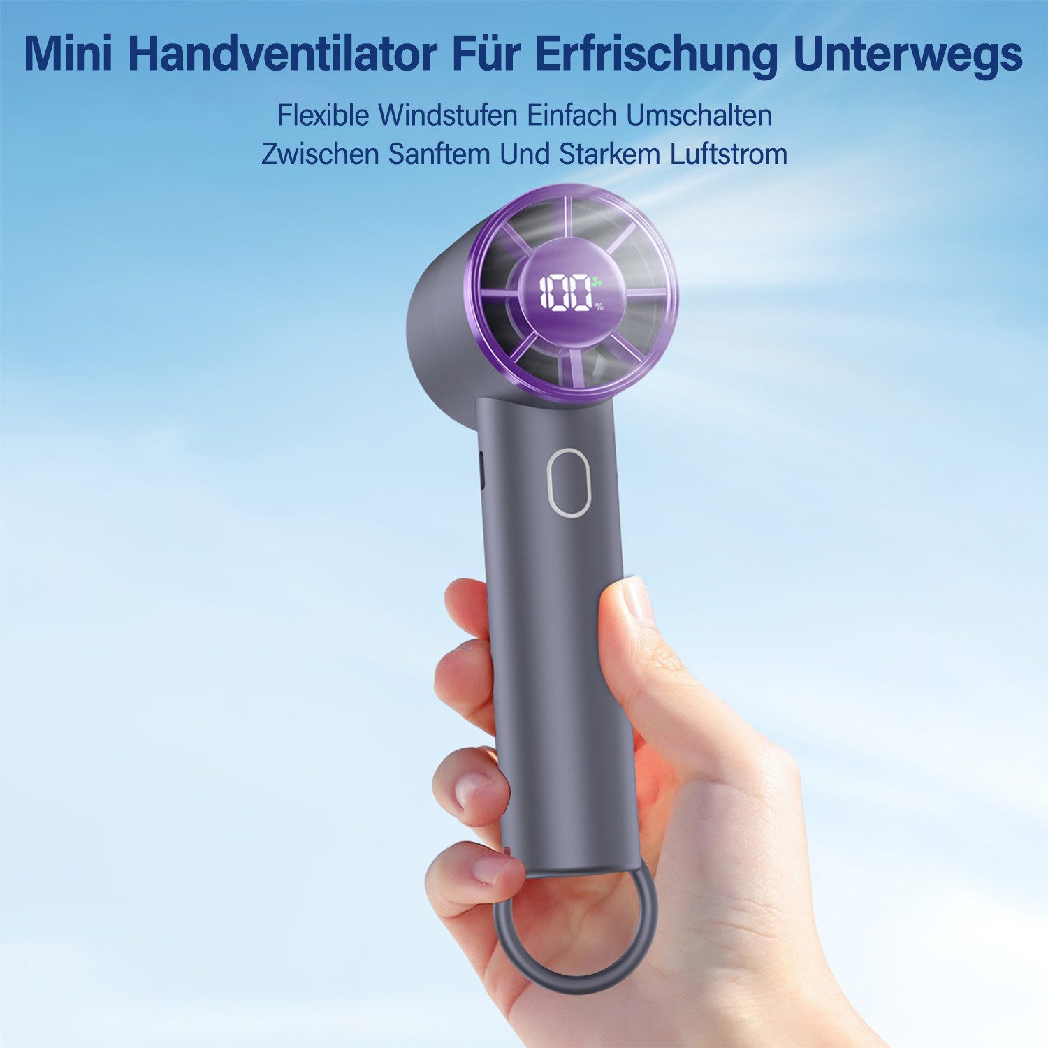 MOPUEA Handventilator Mini Akku Ventilator USB Leise 100 Stufen Tragbares Mit LED Anzeige, Leiser Turbo Luftstrom tragbar wiederaufladbar mit Display