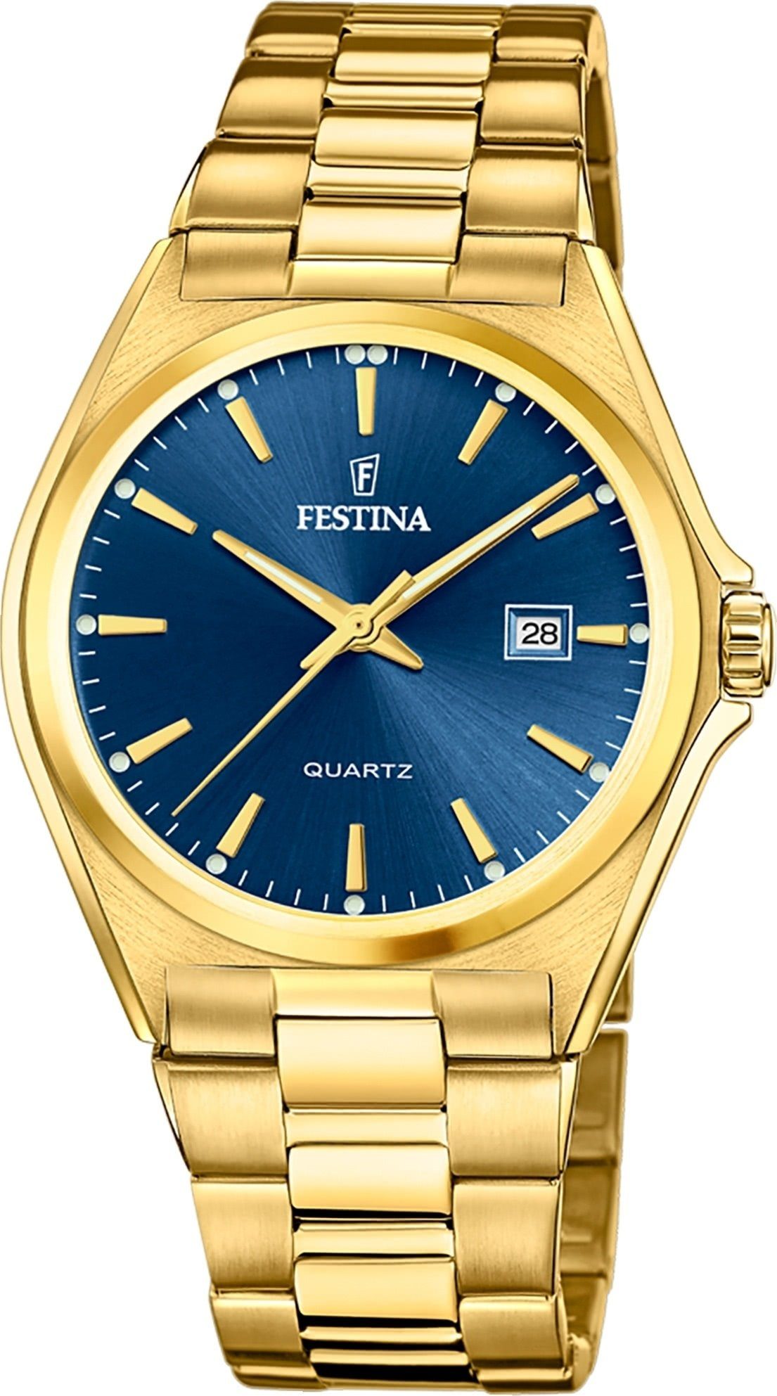 Festina Quarzuhr Festina Herrenuhr Klassik, (Analoguhr), Herren Armbanduhr rund, Edelstahlarmband gold, Casual