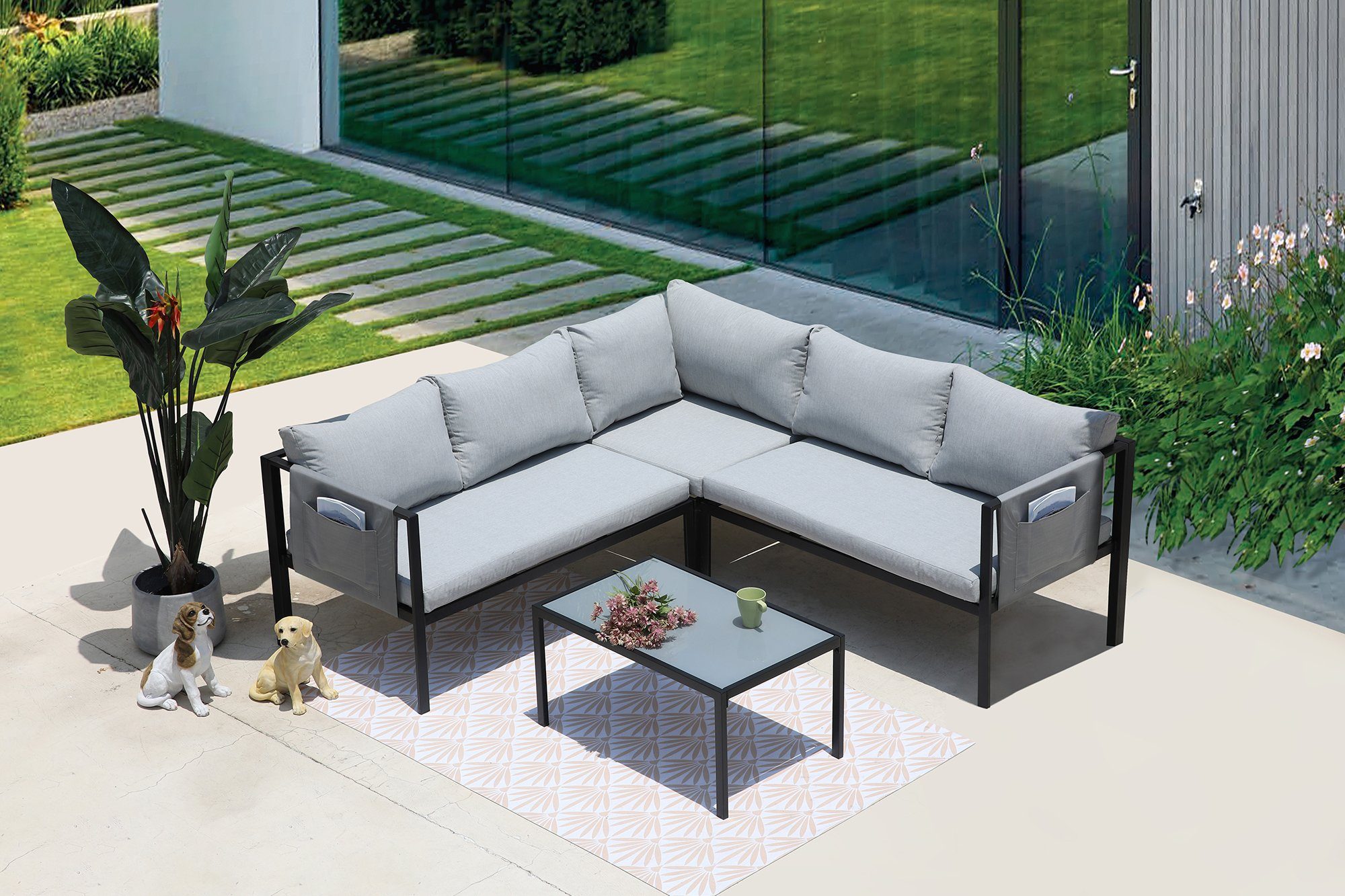 TPFGarden Gartenlounge-Set YOLO, (6 Personen, 11-tlg., 1 Ecksofa, 1 Couchtisch, 6 Rückenkissen, 3 Sitzpolster), Gartenlounge Sitzgruppe aus Stahl, Outdoor Gartenmöbel-Set