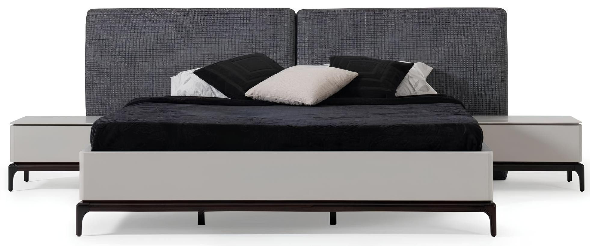 JVmoebel Bettgestell Elegantes Bett in Weiß mit Nachttischen aus Holz und Textil (1-tlg), Made in Europa