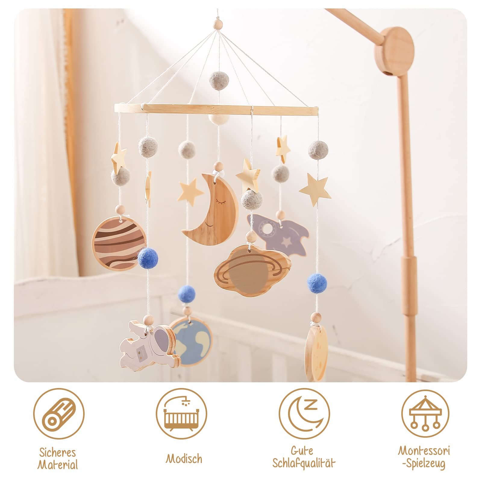 CLTYQ Mobile Baby Holz Hängende Bettglocke, Windspiel Rassel Babybett Mobil günstig online kaufen