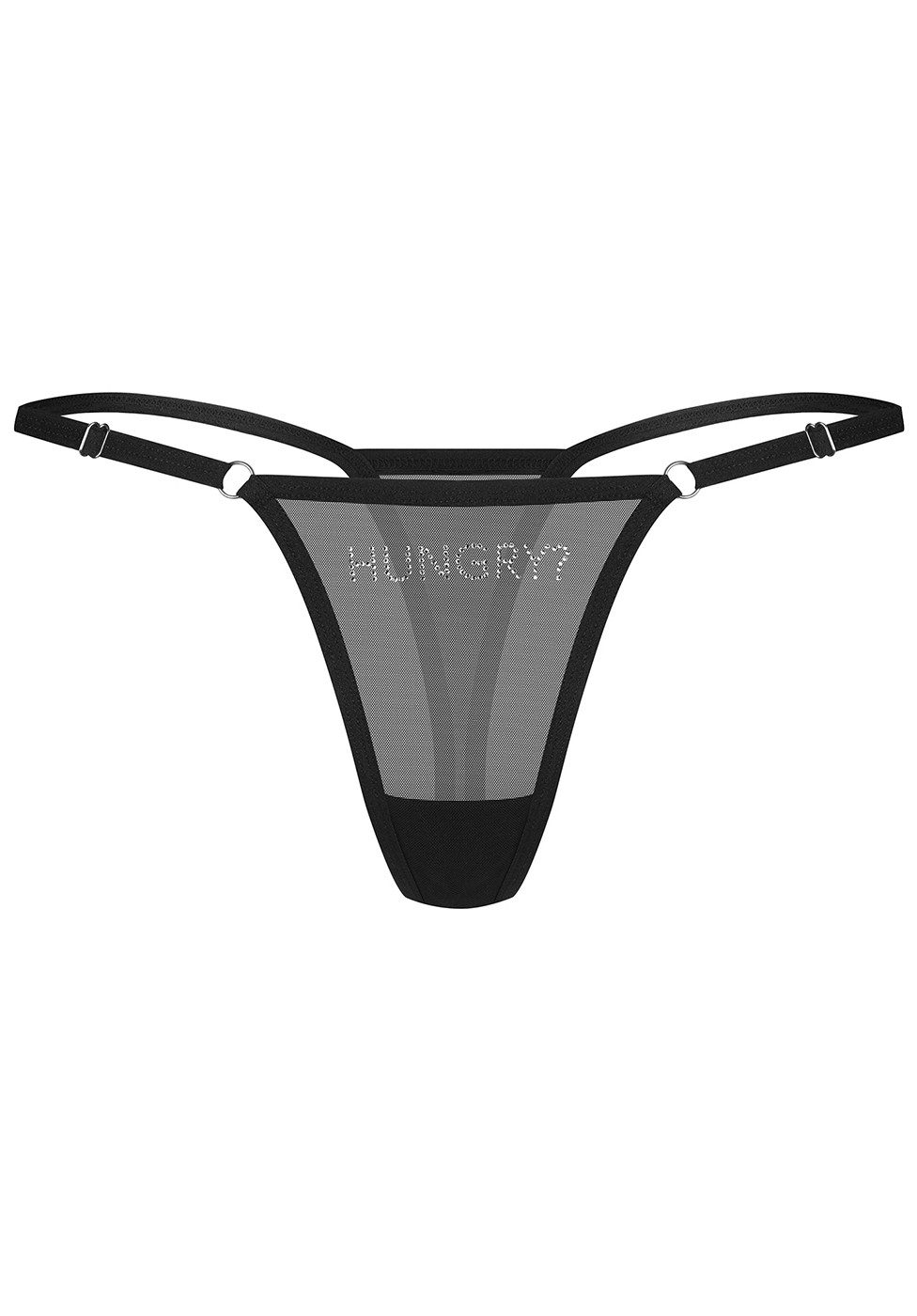 Obsessive String Transparenter String mit "Hungry?" Schriftzug aus Stasssteinen - schwa (1-St) mit funkelndem Strass-Schriftzug