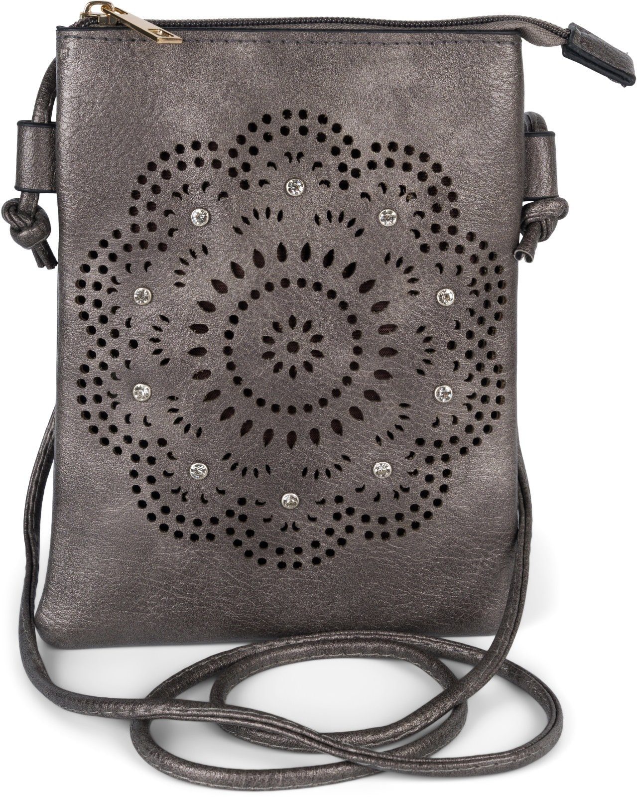 styleBREAKER Mini Bag Mini Umhängetasche Blumen Cutout und Strass (1-tlg) günstig online kaufen