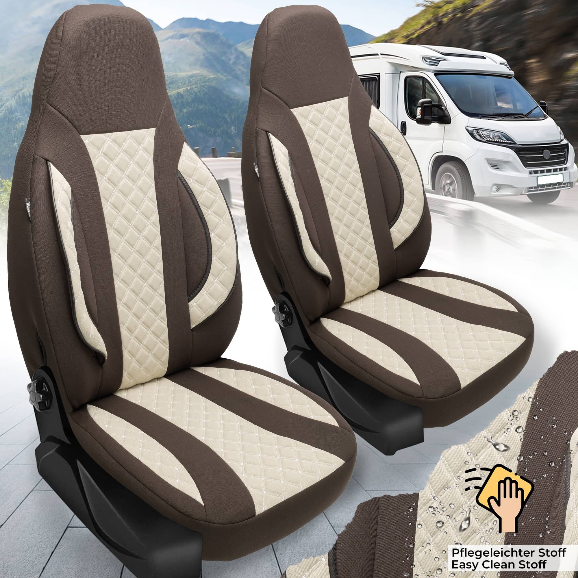 BREMER SITZBEZÜGE Autositzbezug für für Clever Vans Drive (WPL411), Set, Schonbezüge Sitzbezüge Fahrer und Beifahrer, in Braun/Beige