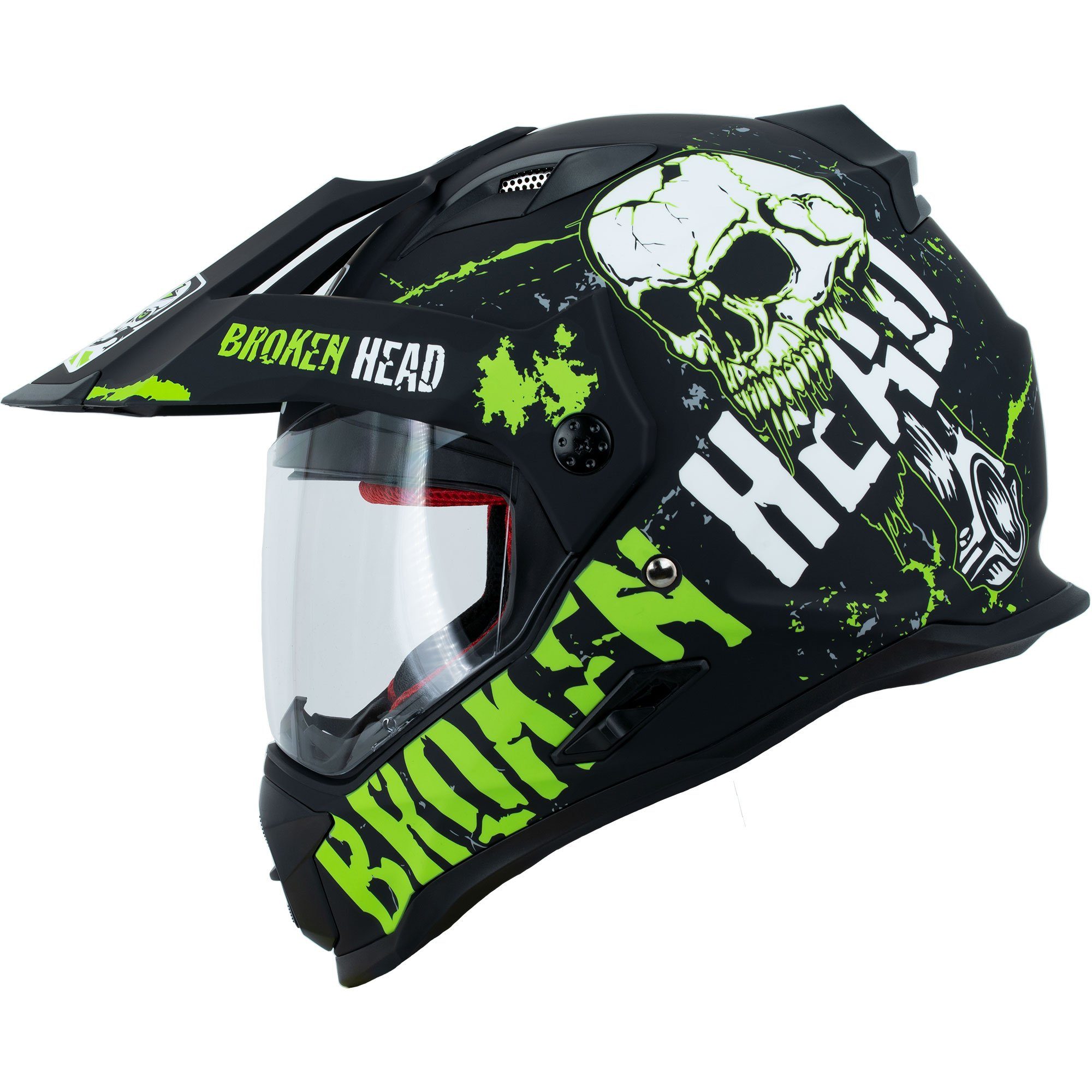 Broken Head Motorradhelm Bone Crusher grün Enduro, inkl. Sonnenblende