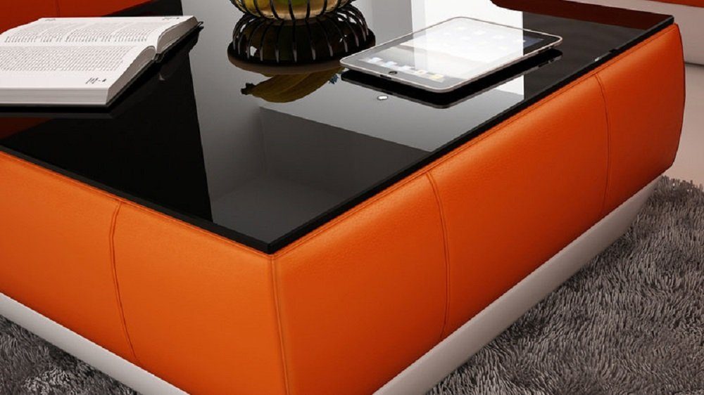 JVmoebel Orange/Weiß Sofatisch Glas Design Tische Sofa Kaffee Beistell Couch Leder Tisch Couchtisch